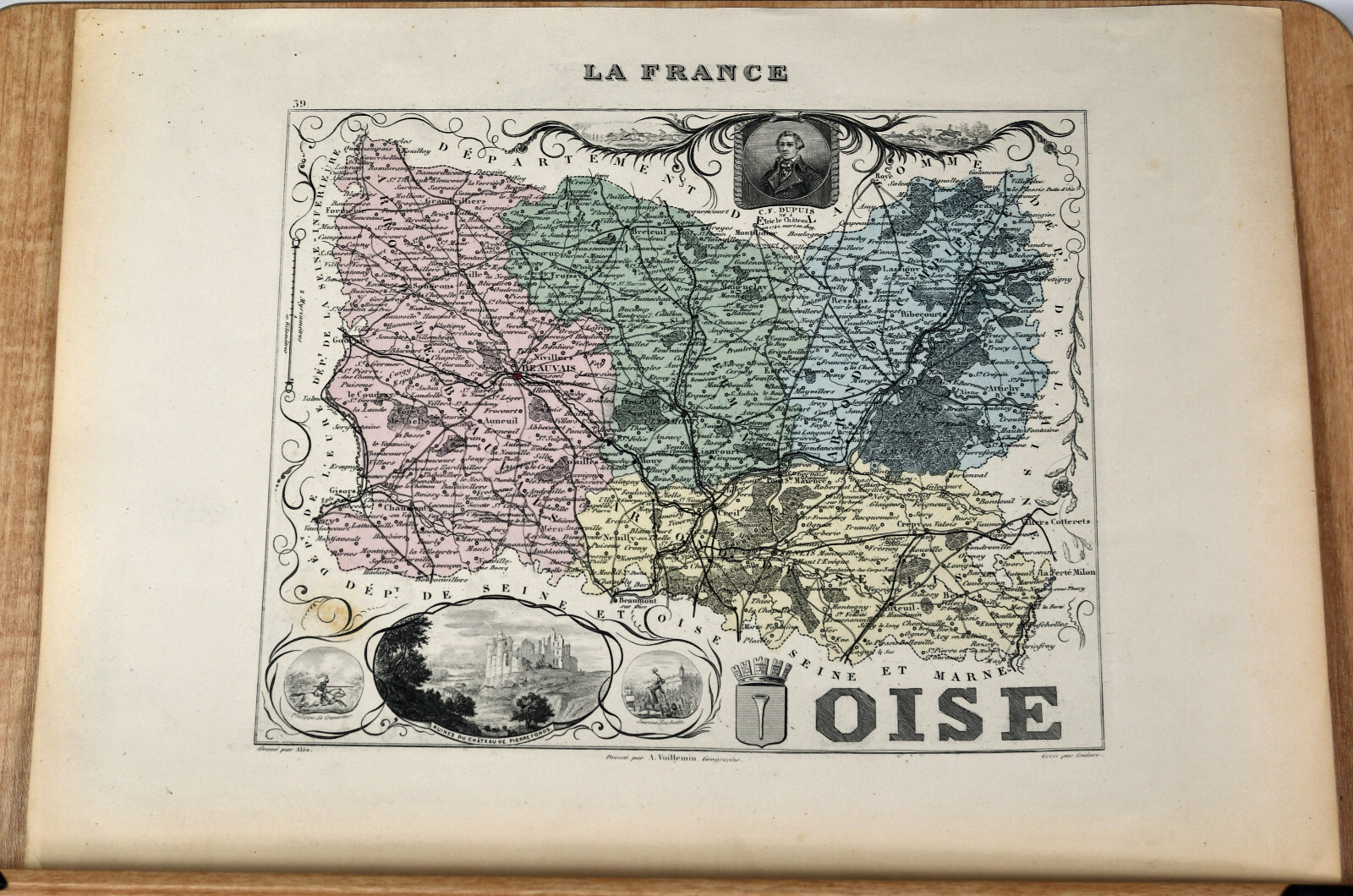 Antique French Map Engraved Hand Colored OISE France Seine Et Marne Dupuis
