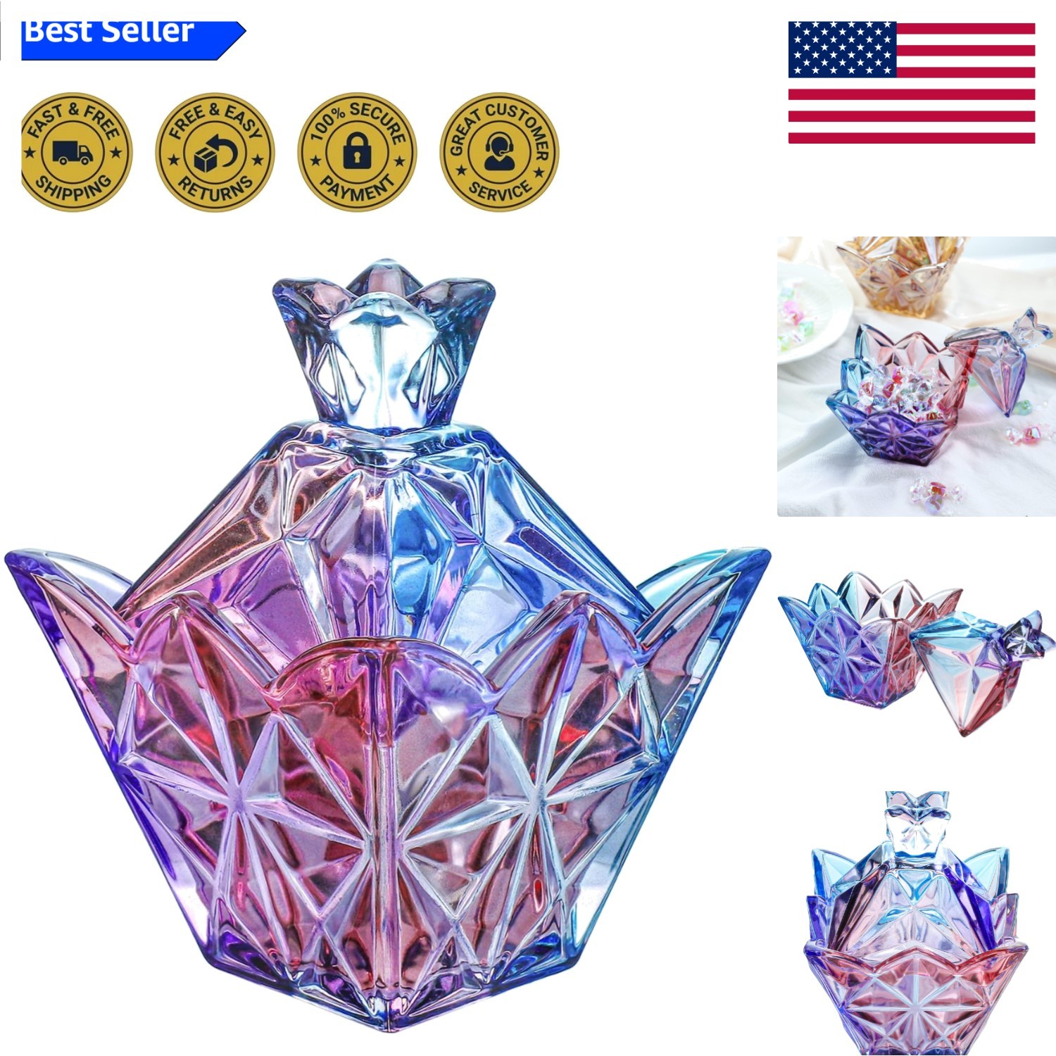 Stunning 7oz Eco-Friendly Glass Candy Jar with Metal Lid – Purple Crown Design