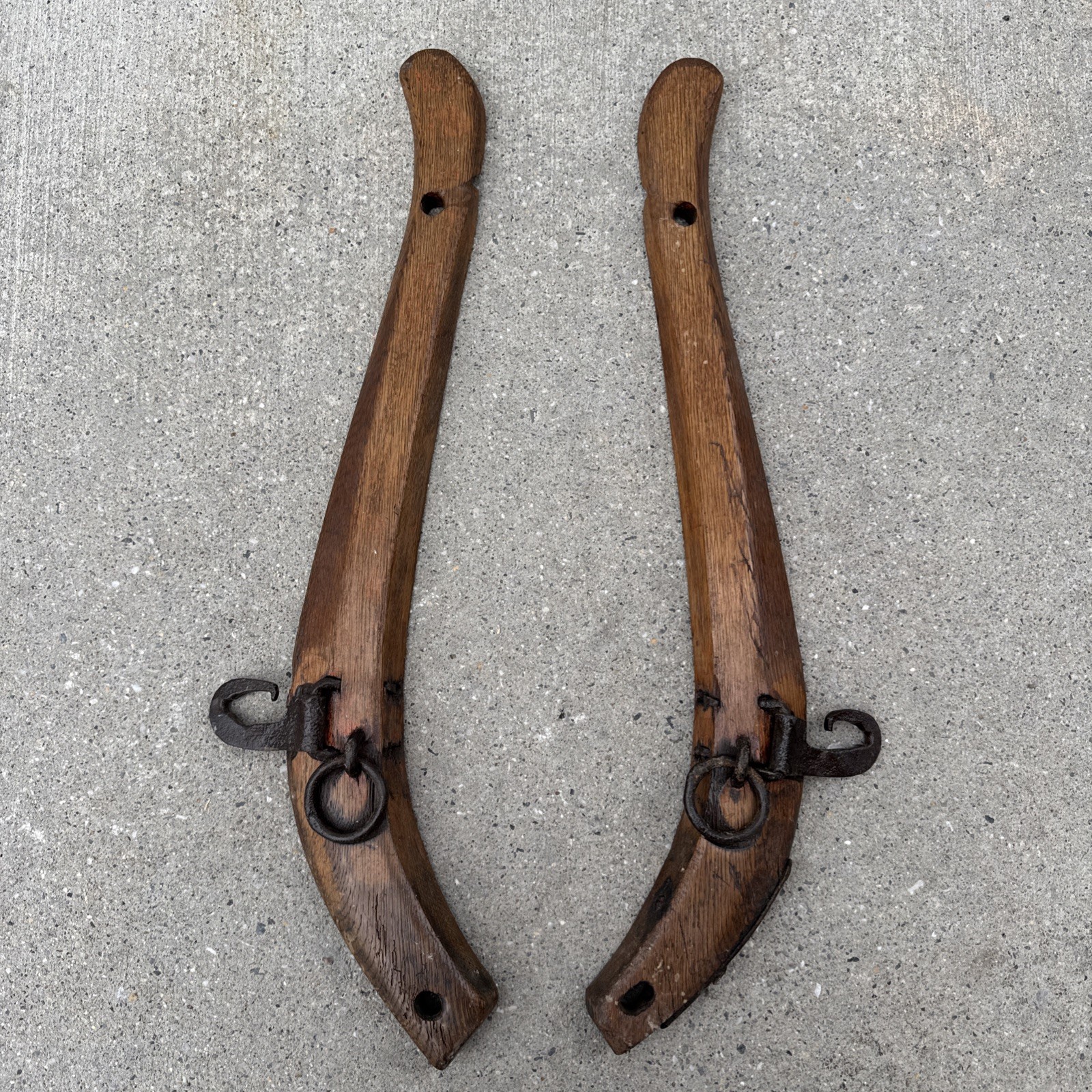 Set 2 Antique Horse/Mule/Ox Wood And Cast Iron Hames Approx 26.5”