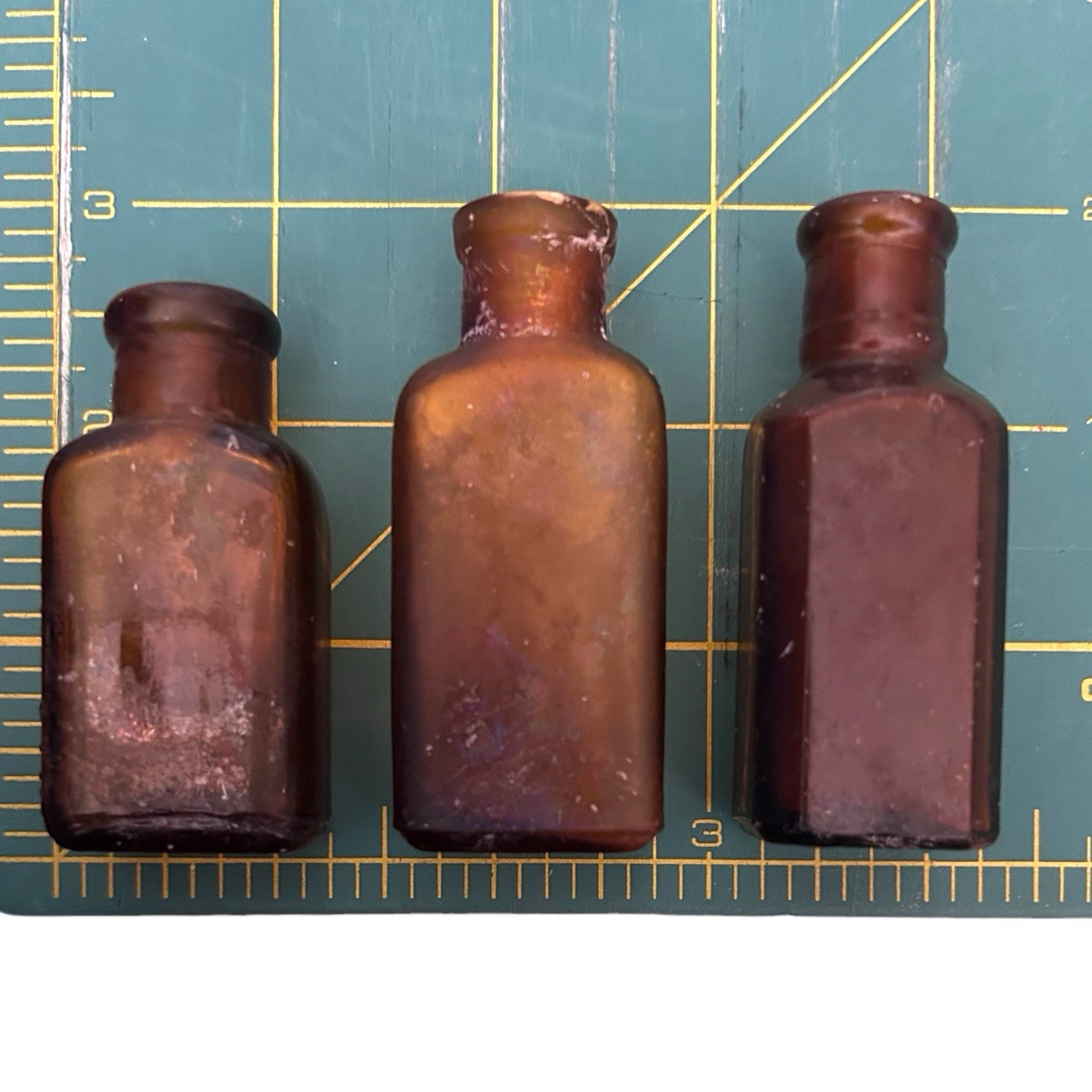 Lot of 12 Antique Amber Glass Apothecary Bottles Small Medicine Jars VTG Variety