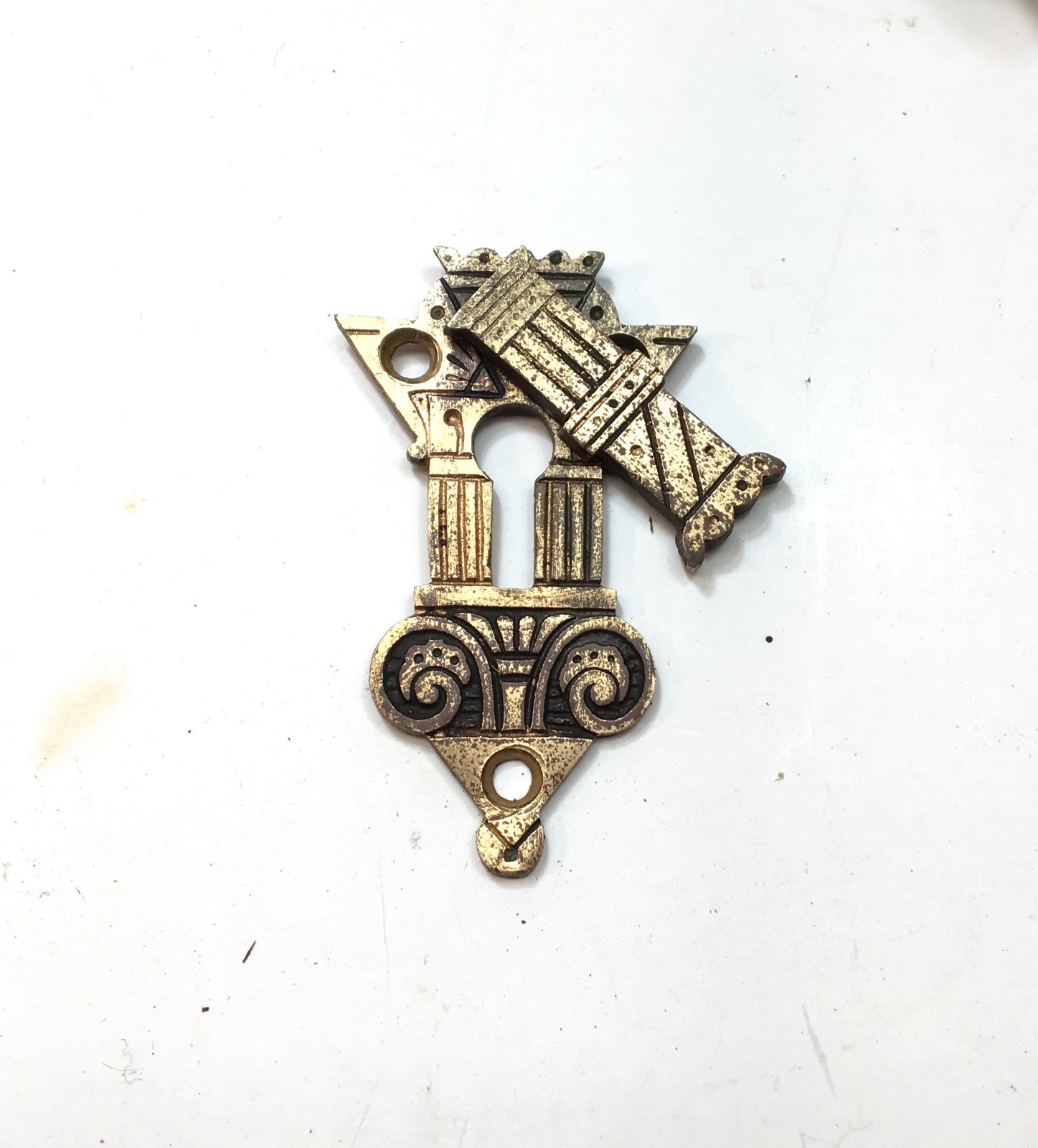 Vintage Brass Door Knob Plate Ornate Antique Victorian Flip Key Cover