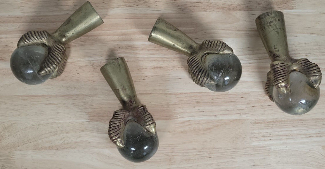 Antique Cast Iron Claw and Glass Ball Leg Feet Set of 4 Victorian Hardware