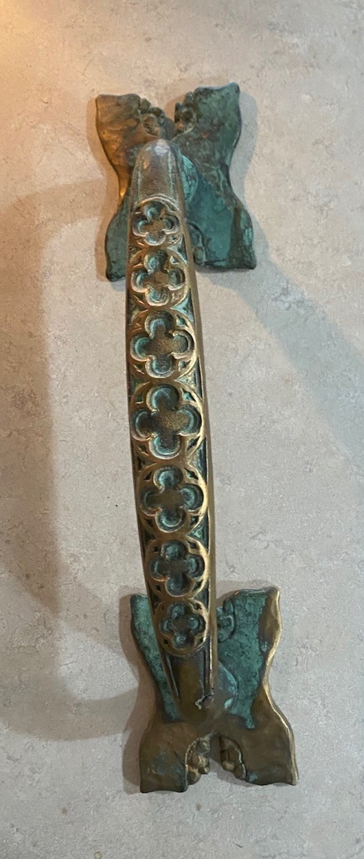 Vintage Brass Door Pull Handle Jumers Castle Lodge Peoria Illinois Celtic Cross
