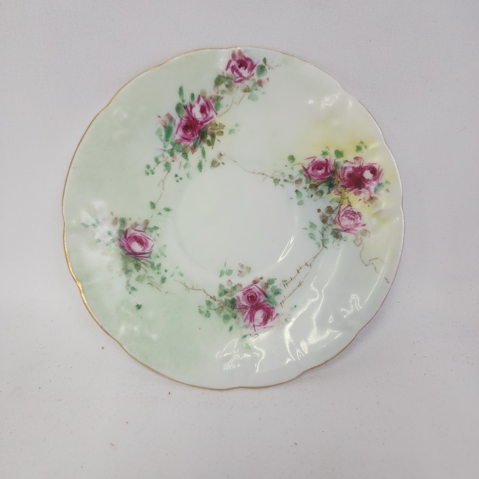 Antique D & C Limoges teacup saucer handpainted artist signed roses gold gilt