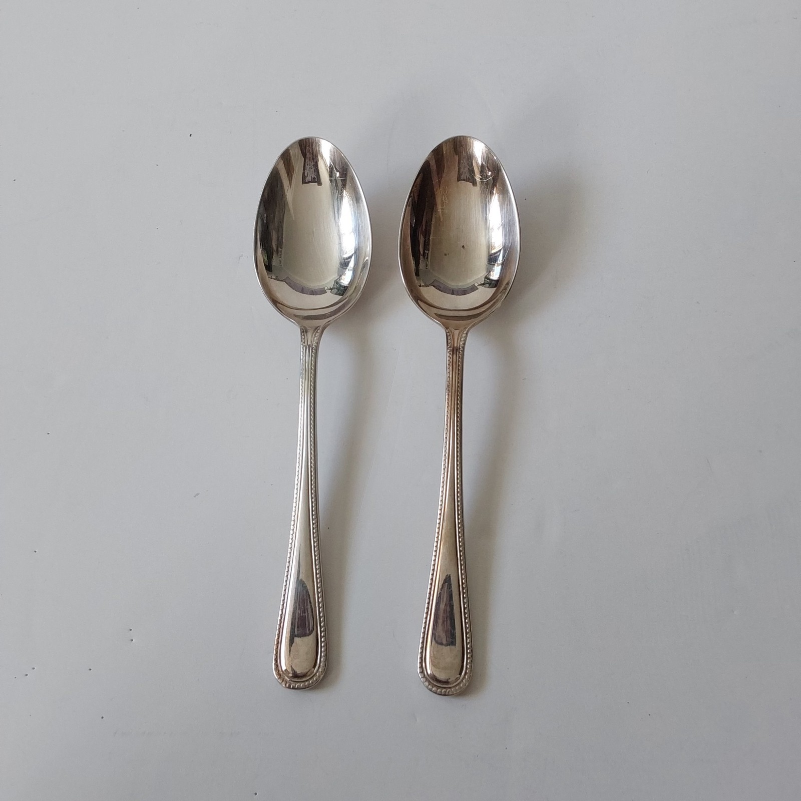 Vtg BEAD Design EPNS A1 SHEFFIELD ENGLAND Silverplated Cutlery Pair Tablespoons