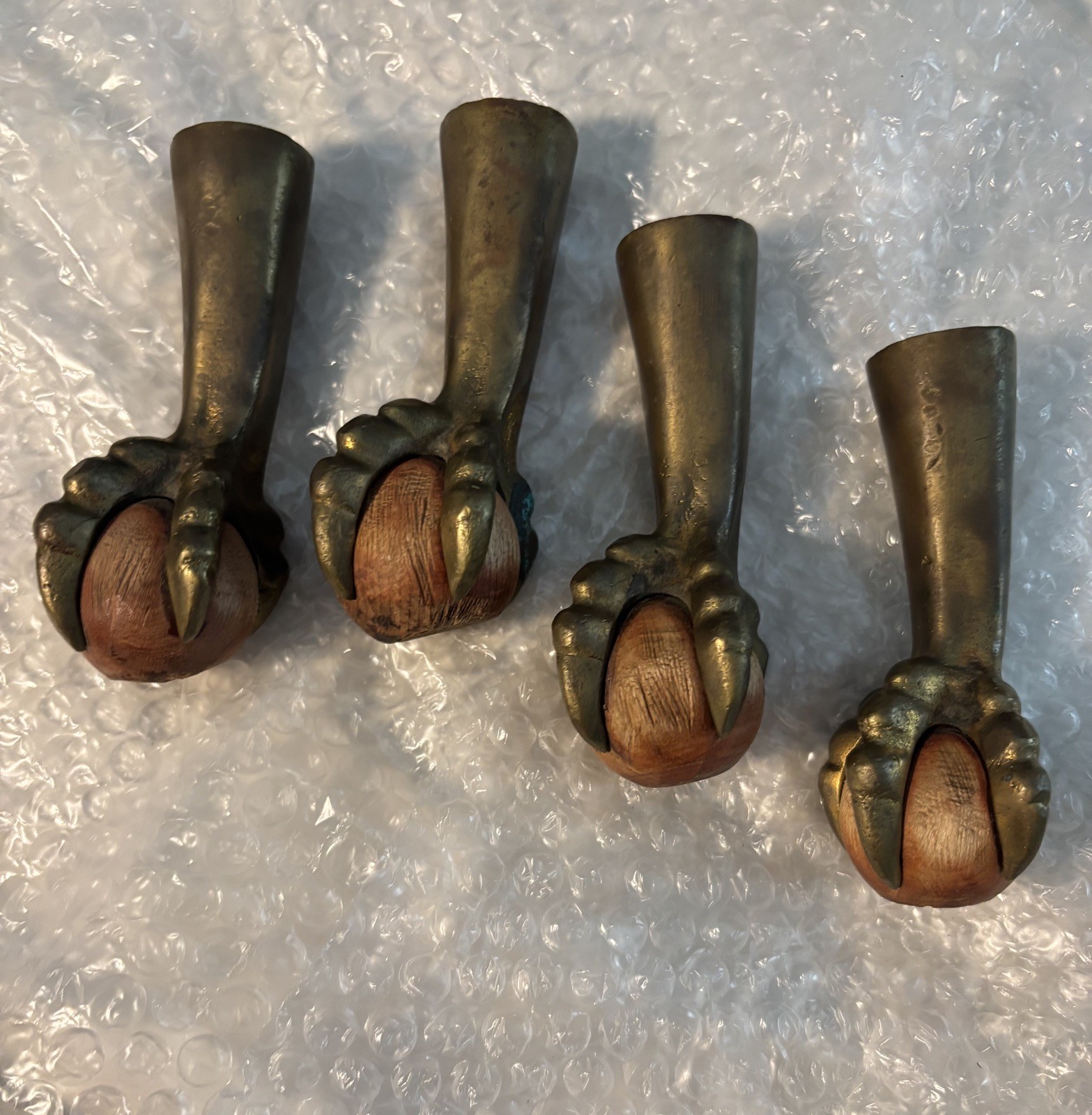 Antique Victorian Brass Eagle Claw Feet w/ Wooden Balls Set of 4 Furniture feet