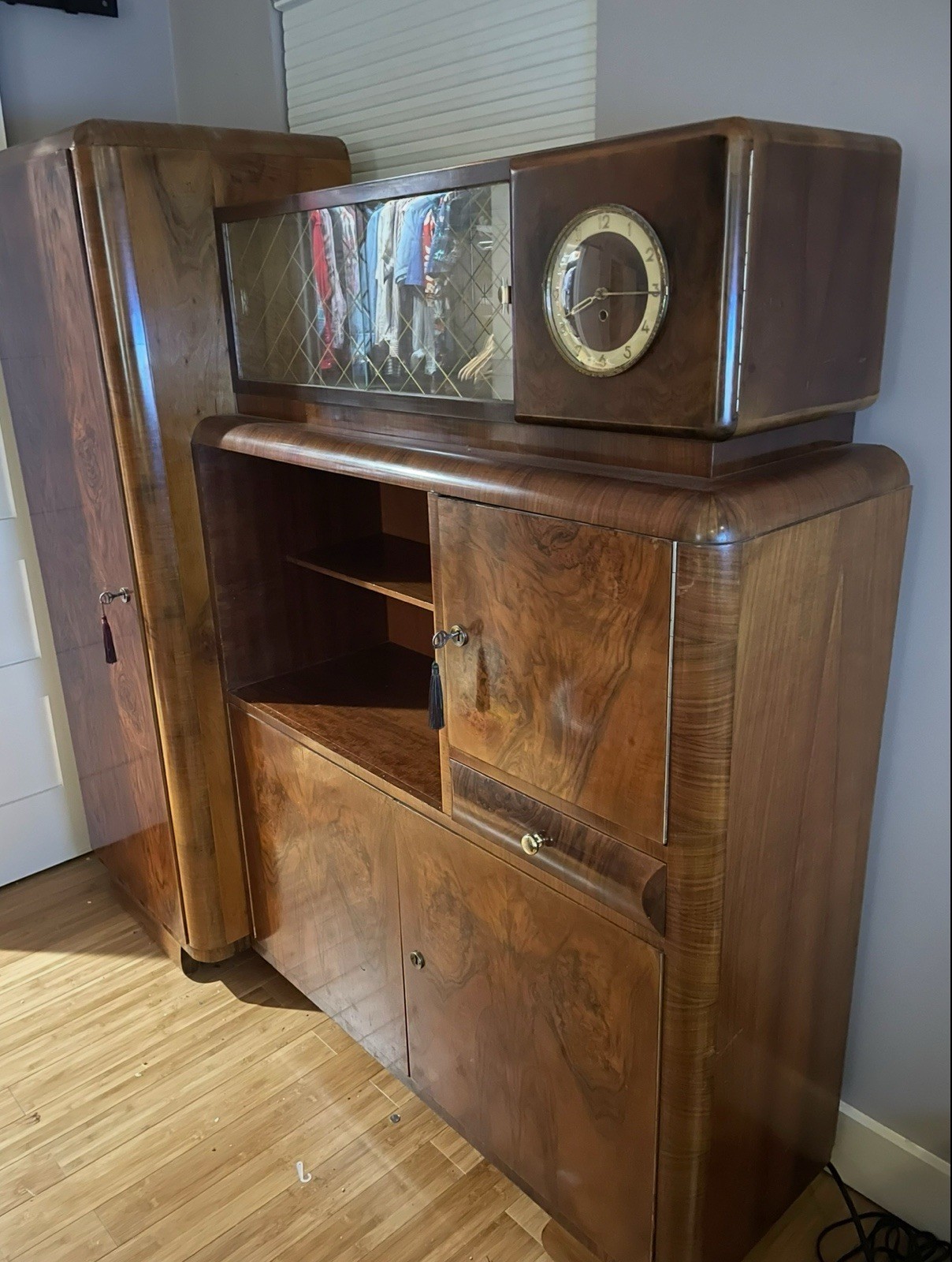 1930s Antique Art Deco Burl Wood Dresser