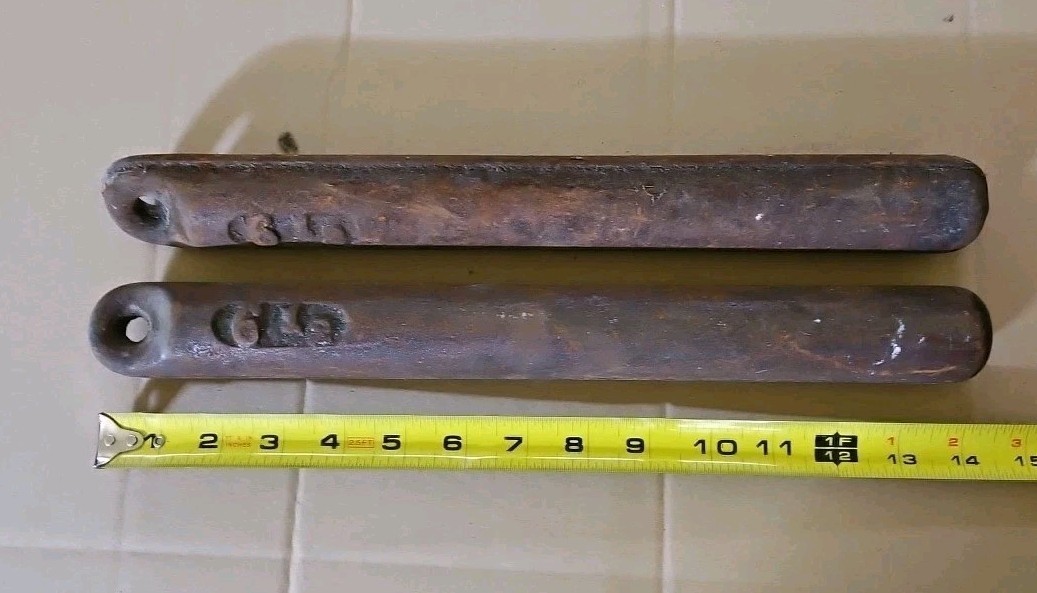 1 Pair Lot Antique 14.5″ Long cast iron window sash weights Marked 6-12 Vintage