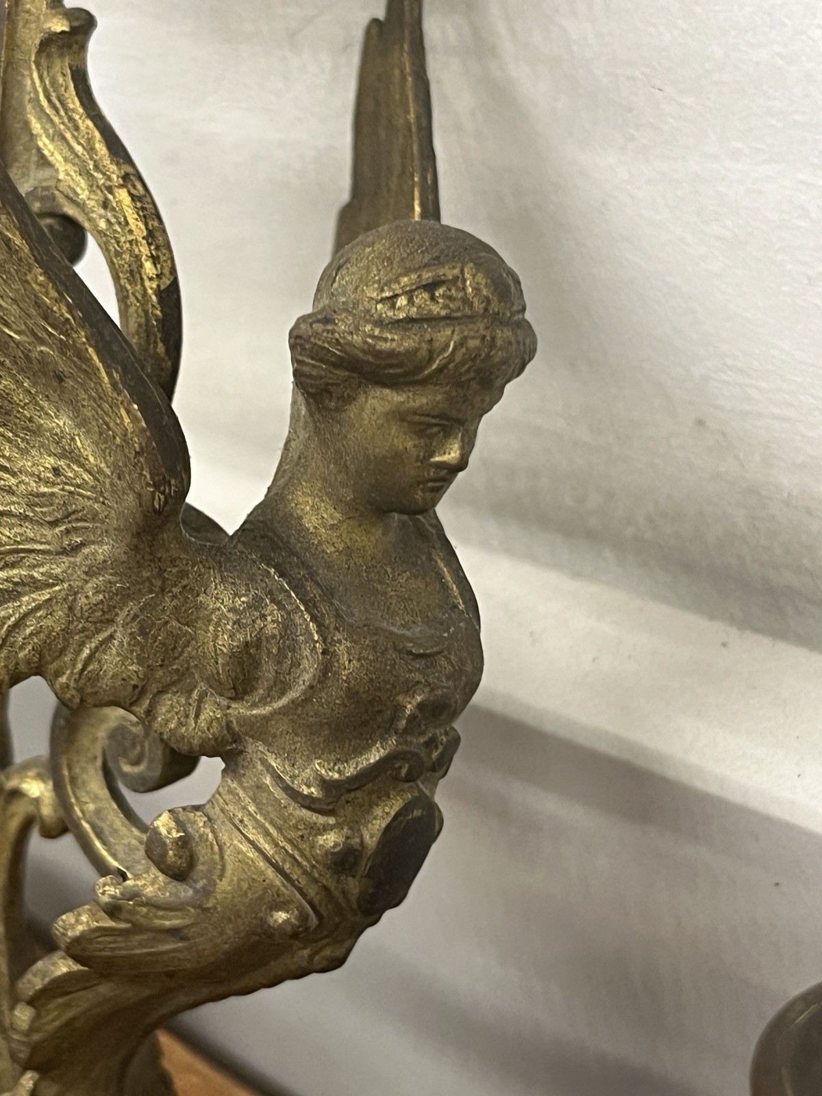 Pair Of Antique French Candle Sconces Winged Angels Rocco Style Late 19th C