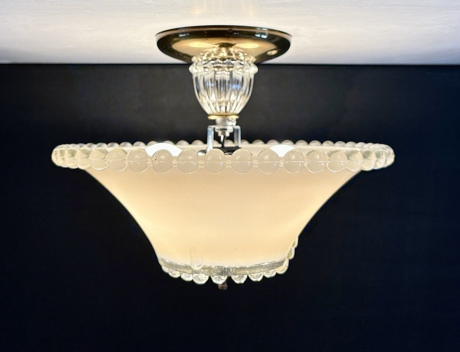 Antique 1930s 1940s Art Deco Victorian Hobnail Beige Glass Ceiling Light Fixture