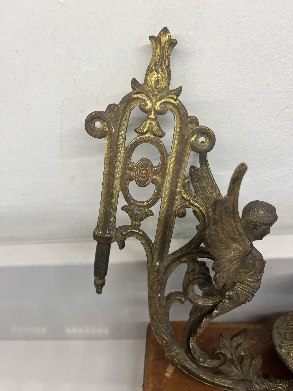 Pair Of Antique French Candle Sconces Winged Angels Rocco Style Late 19th C