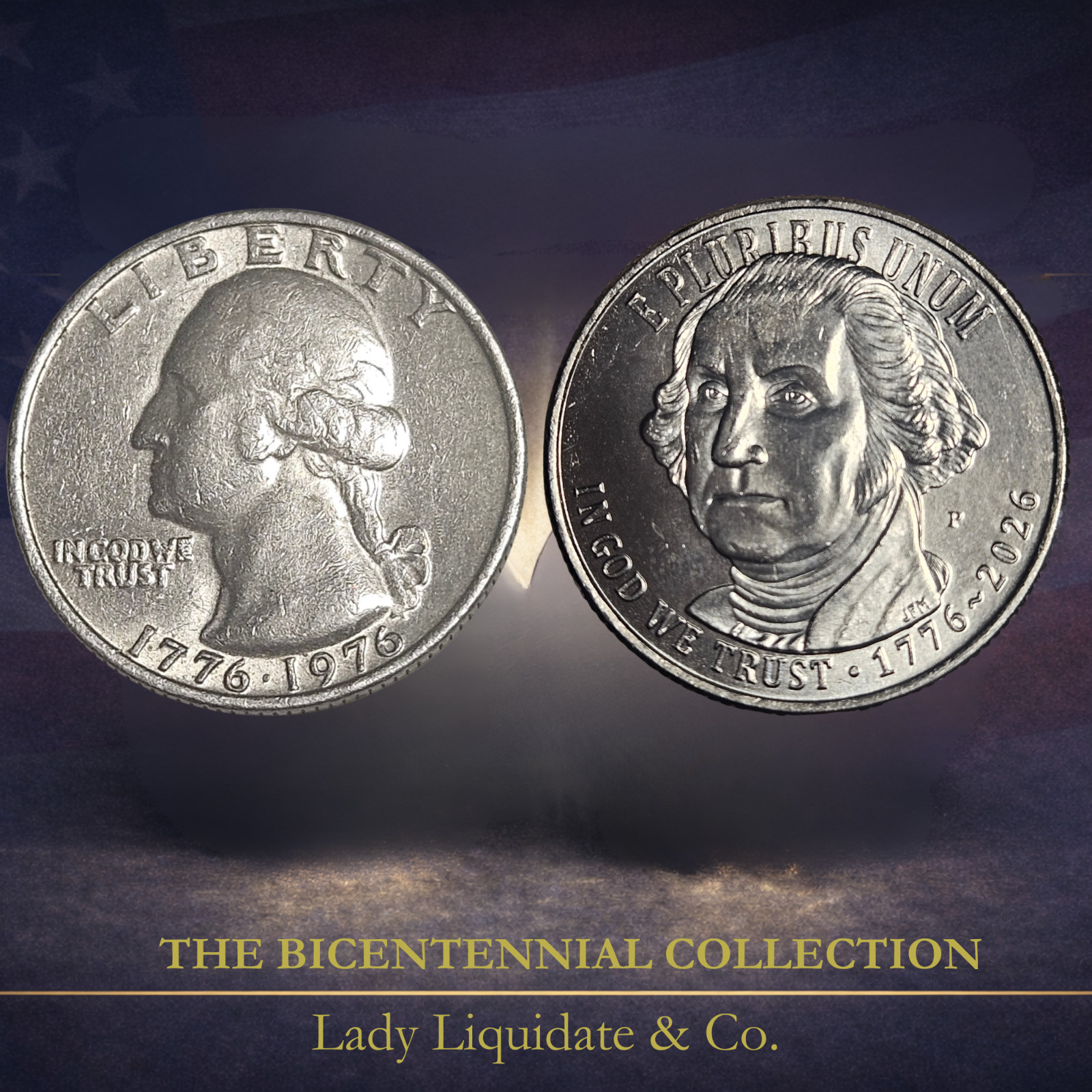 America Then & Now Coin Set – 1976 Bicentennial & 2026 U.S. Quarter – 2 Coins