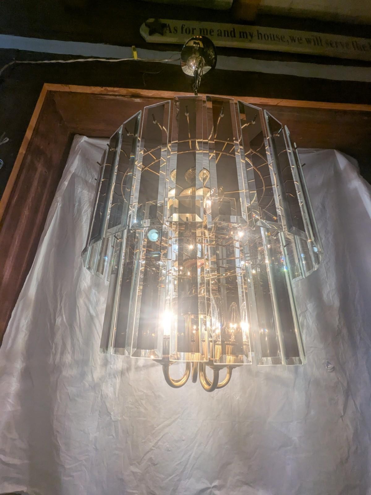 Hollywood Mid Century Mirror Prism Chandelier Ceiling Light Fixture NOS Rare
