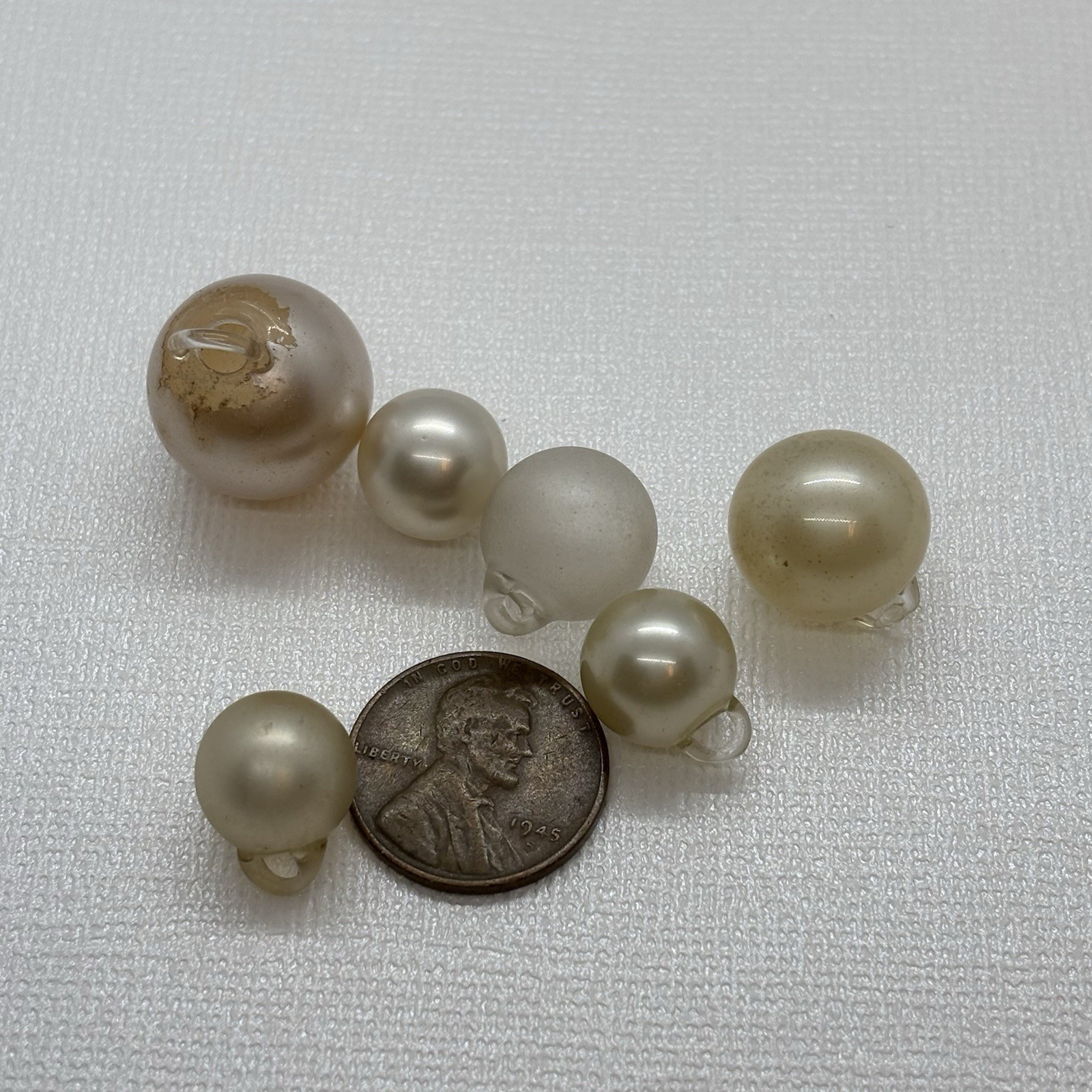 Antique Hollow Blown Glass Round Buttons w/ Clear Glass Shanks Pearled