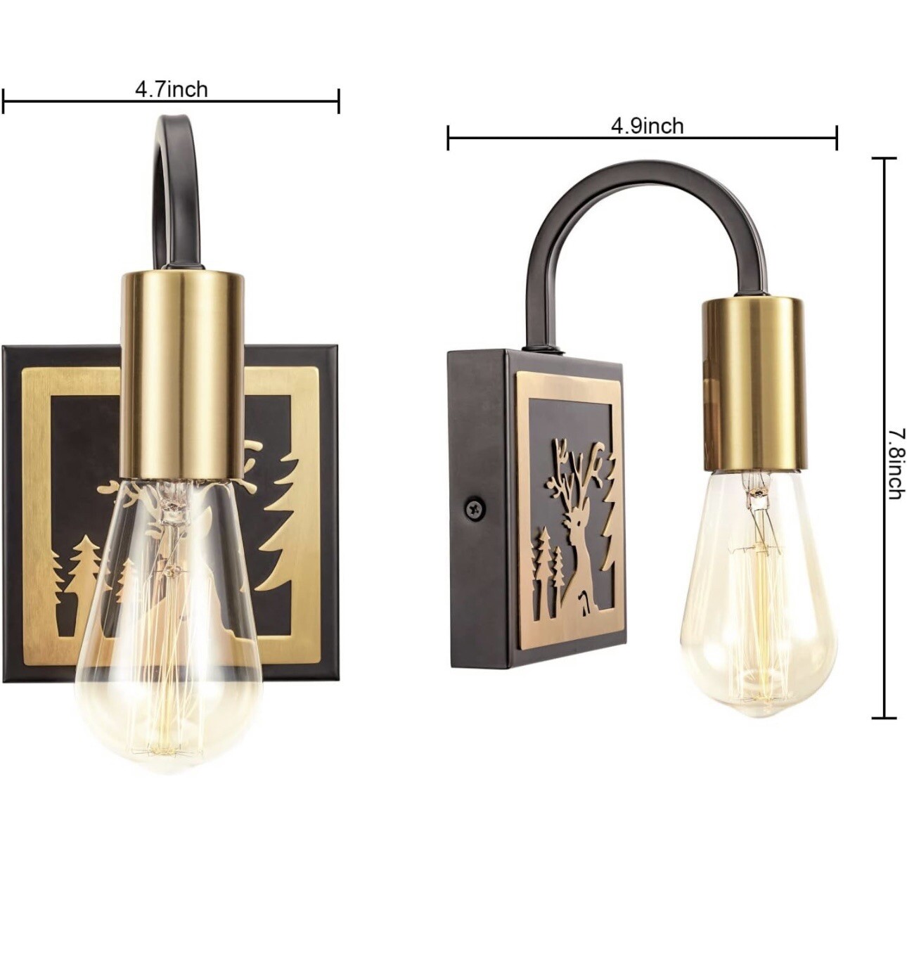 Brass and Matte Black Deer Silhouette Wall Sconce 4.7” x 7.8” Hard Wired