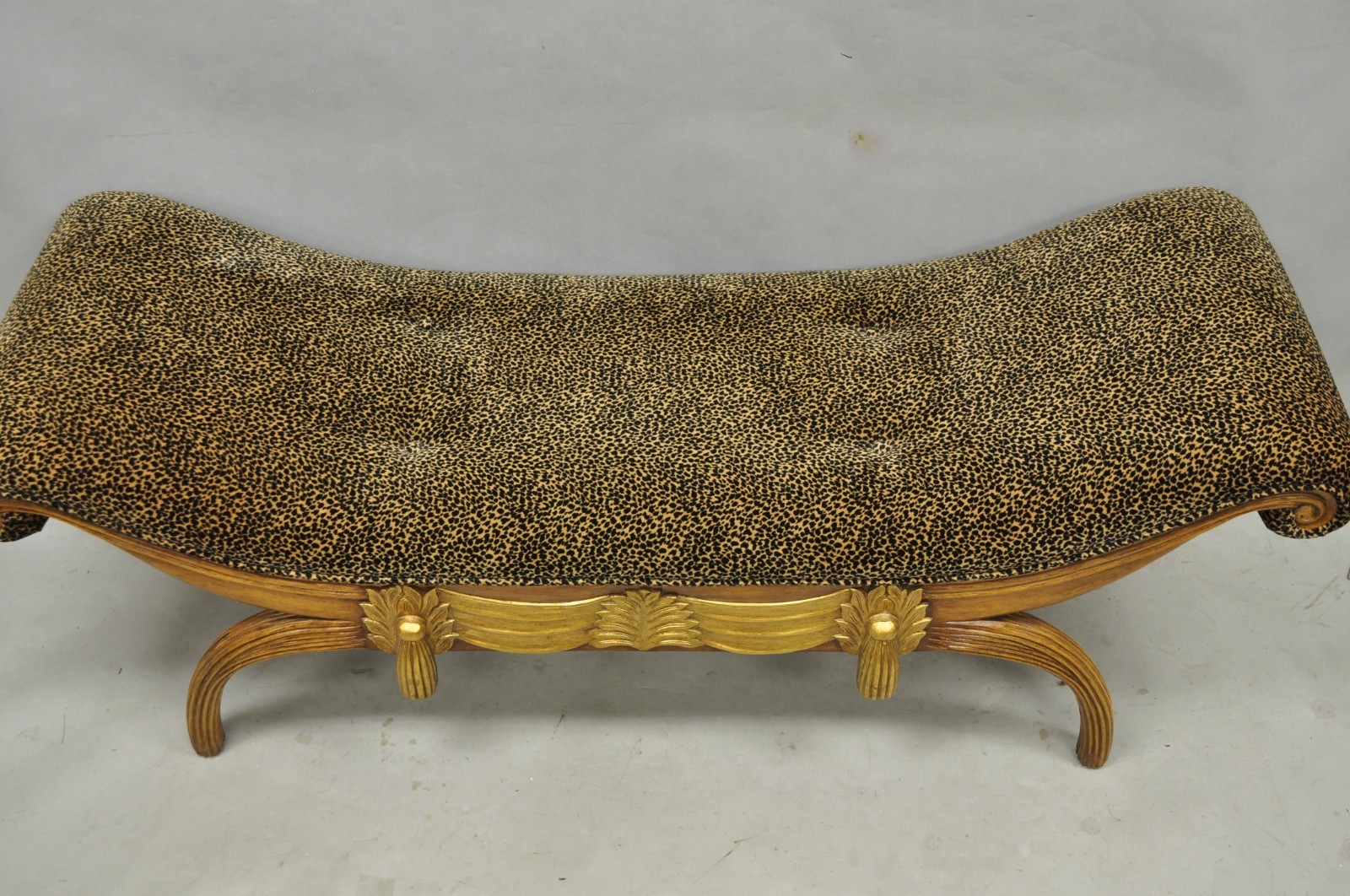 Vintage Italian Hollywood Regency Style Leopard Print Upholstered Window Bench