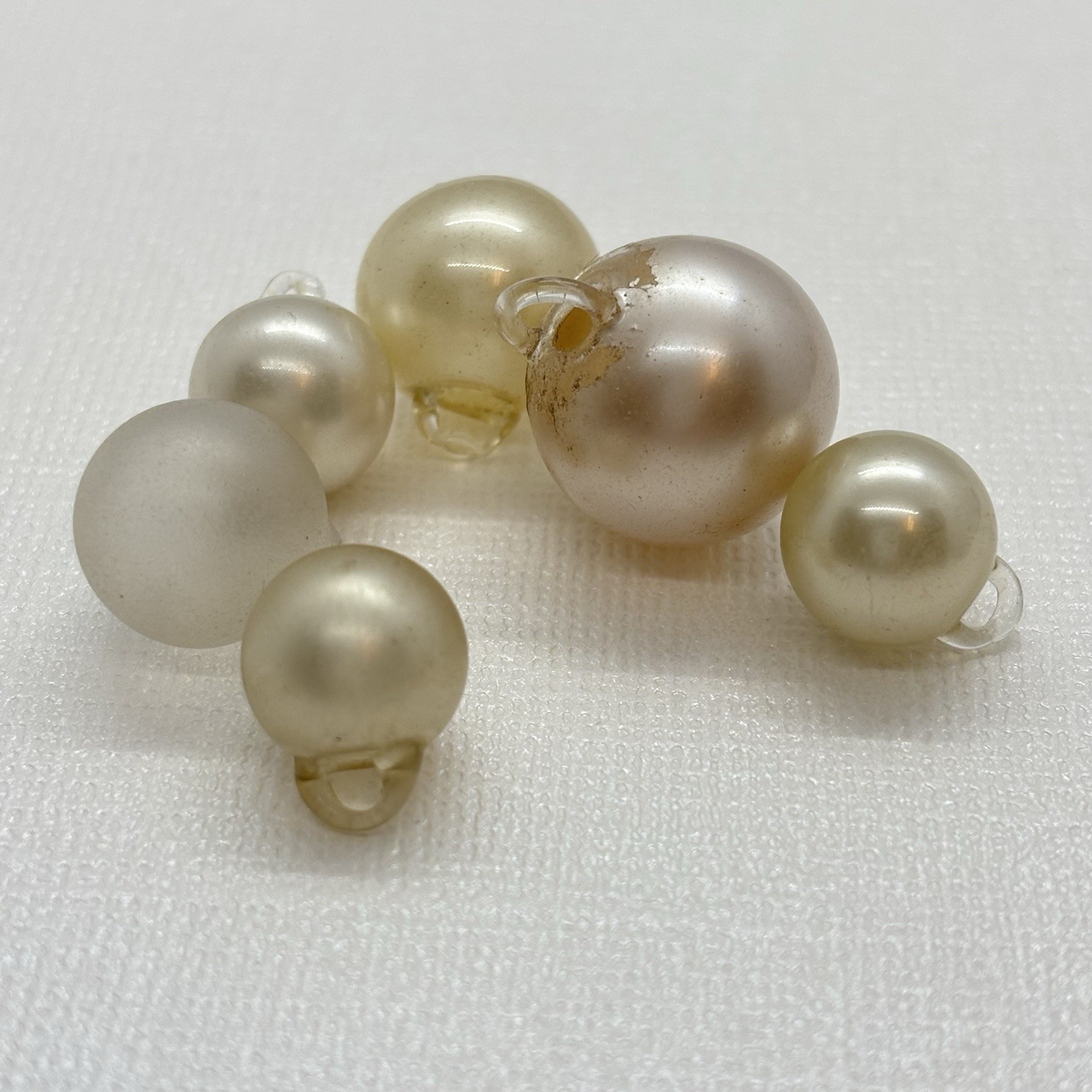 Antique Hollow Blown Glass Round Buttons w/ Clear Glass Shanks Pearled
