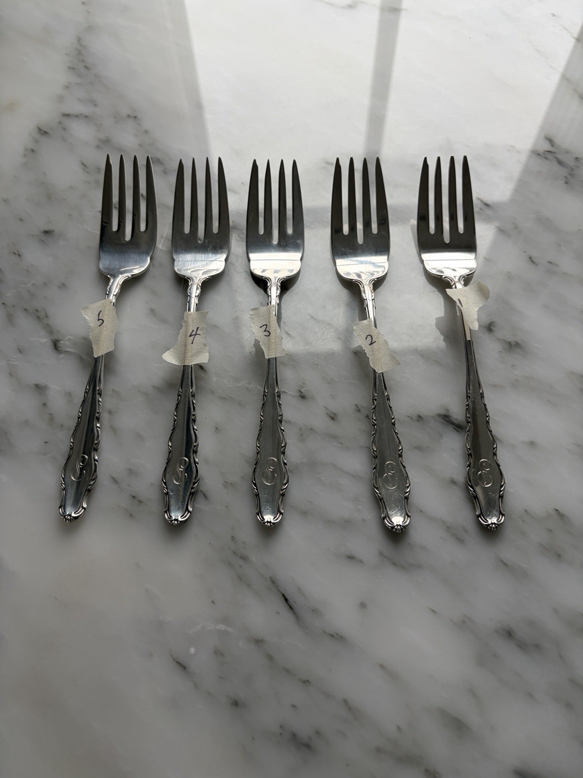 5 Reed&Barton Sterling Silver English Provincial Salad Fork(s) 6 5/8″, ‘P’ Mono