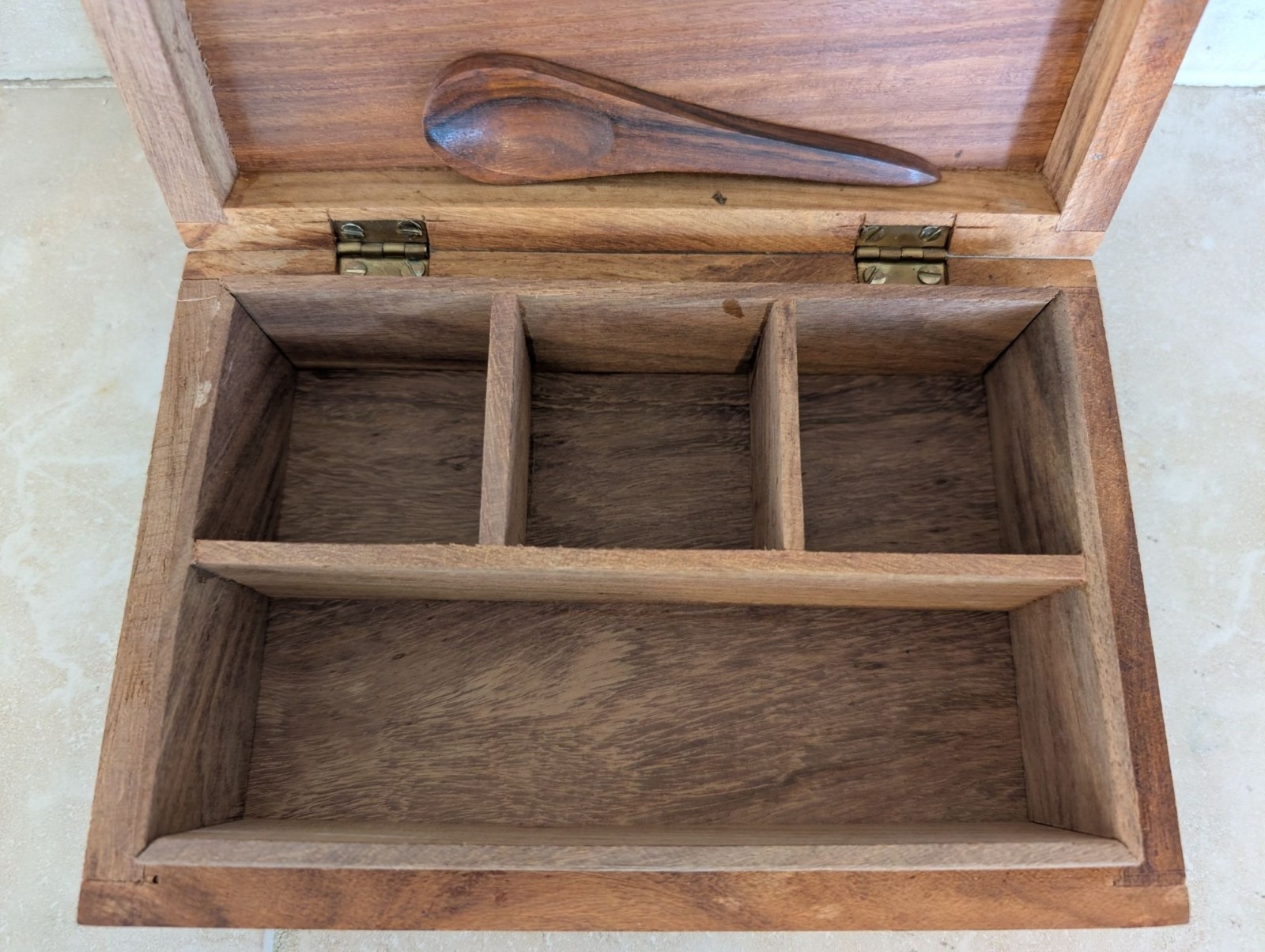 Vintage Hand Carved Spice Box/Tea Chest Four Compartments India Cultural