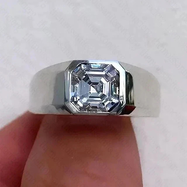 Men’s Engagement Ring 14k White Gold Plated 2.00Ct Asscher Lab Created Diamond