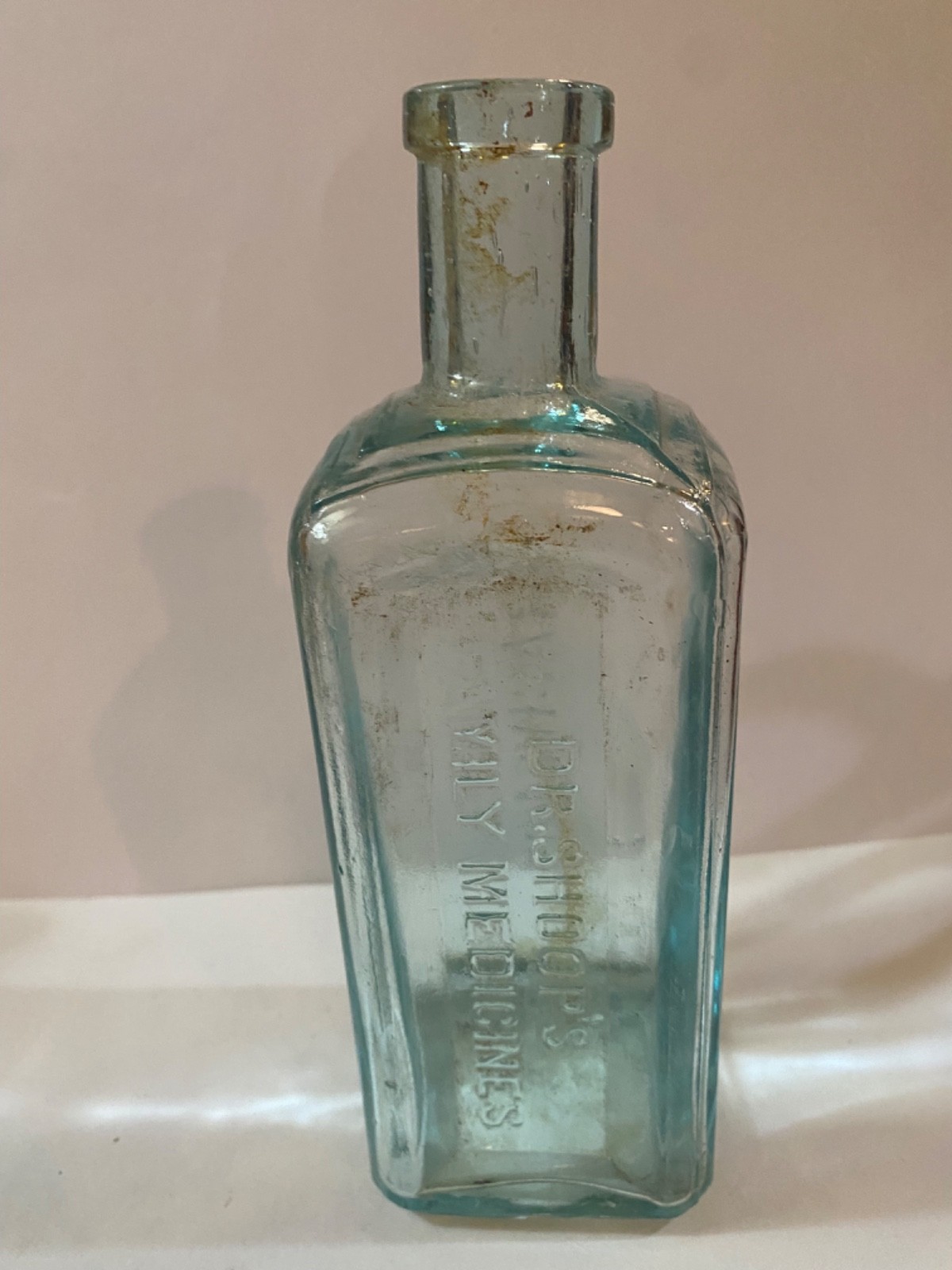 Dr Shoop’s Family Medicines Bottle Racine, Wis Square Aqua ~MD40