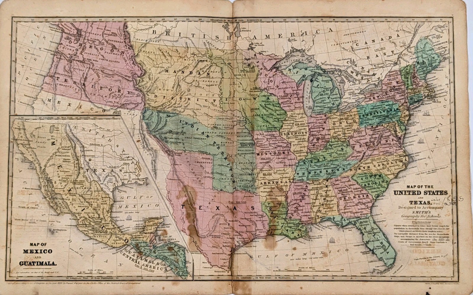 1844 UNITED STATES – TEXAS REPUBLIC Map ORIGINAL Oregon Territory