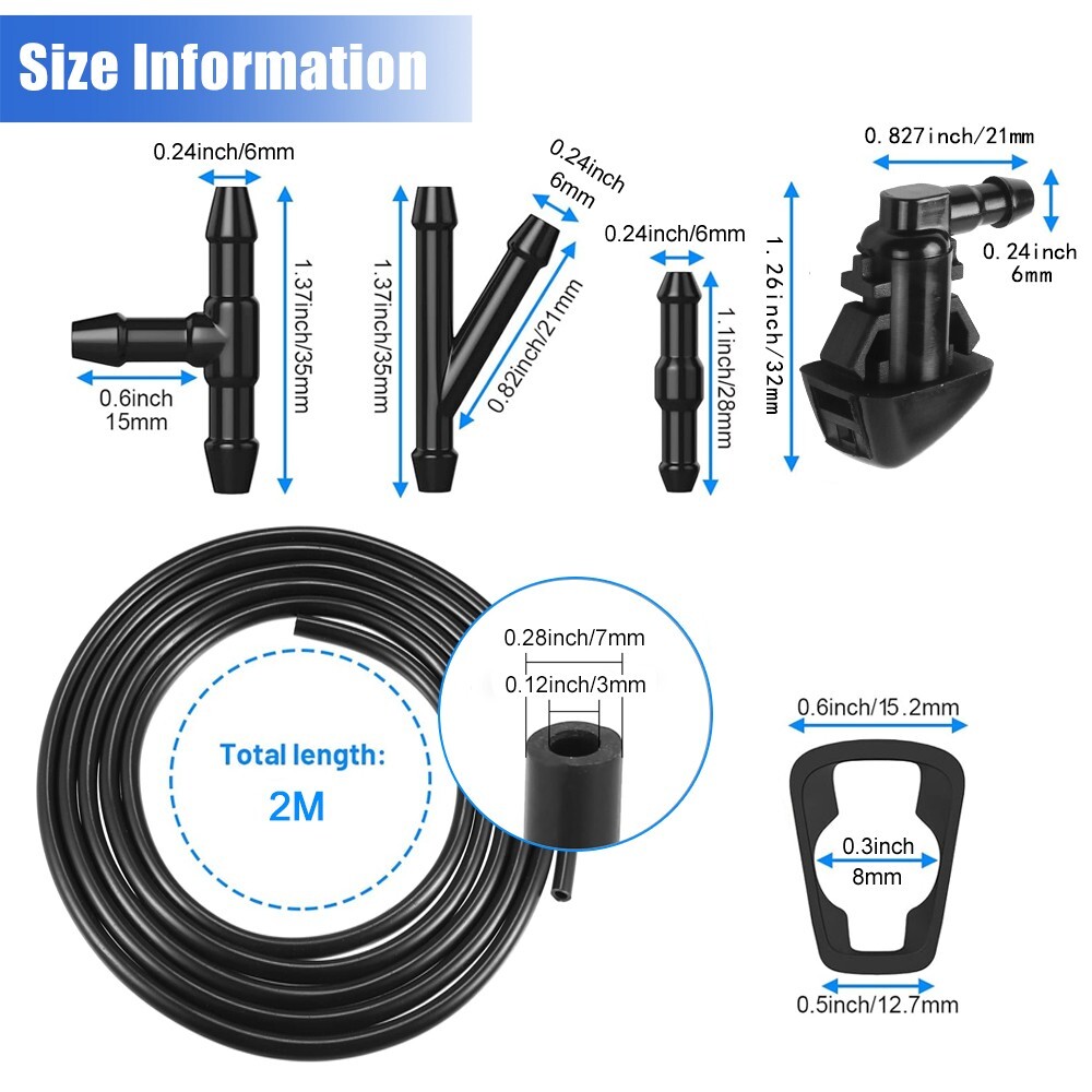9pc Car Universal Windshield Washer Hose quirter Nozzle Spray Jet Kit Fluid Hose