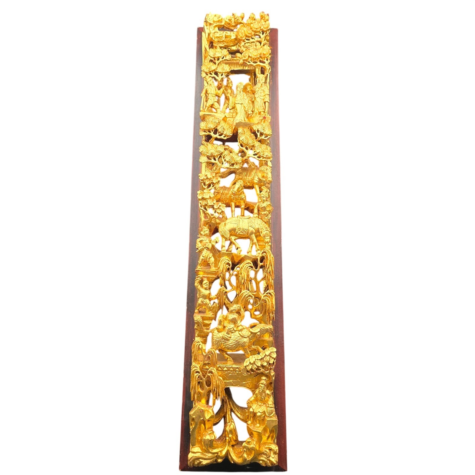 Vintage Chinese Gilt Wood Carving High Relief Gold Wall Panel Architectural Art