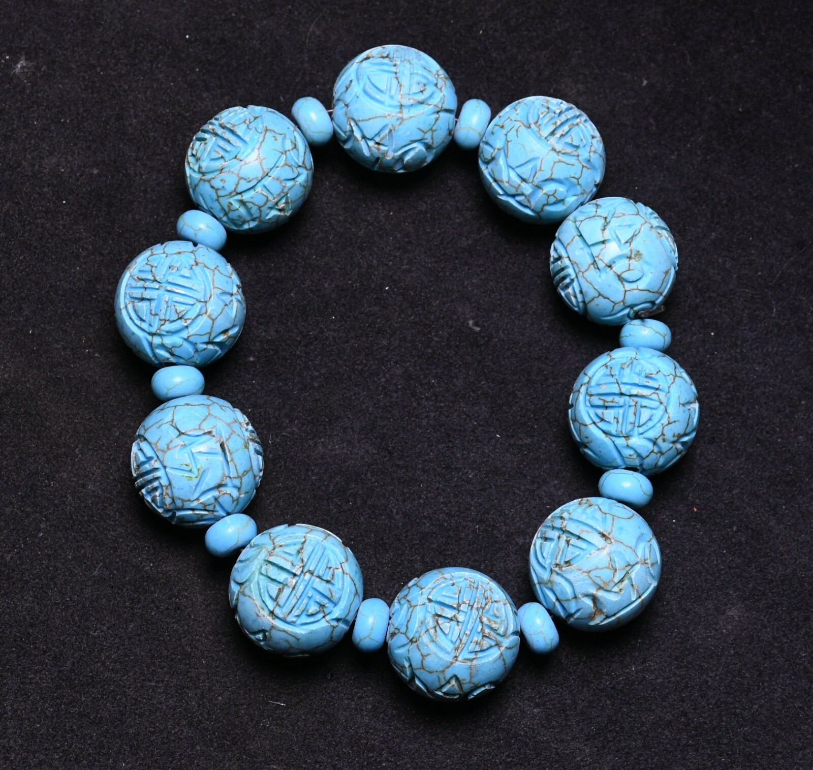 11.5CM China Hongshan Culture Turquoise Round Bead Elasticity Bracelet Bracelet