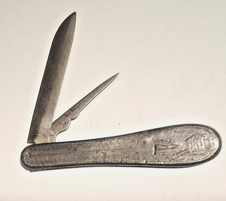 Antique 1800s SOLID Coin Silver Folding Fruit Knife Blade & Pick 1.5 OZ 3-1/8 “