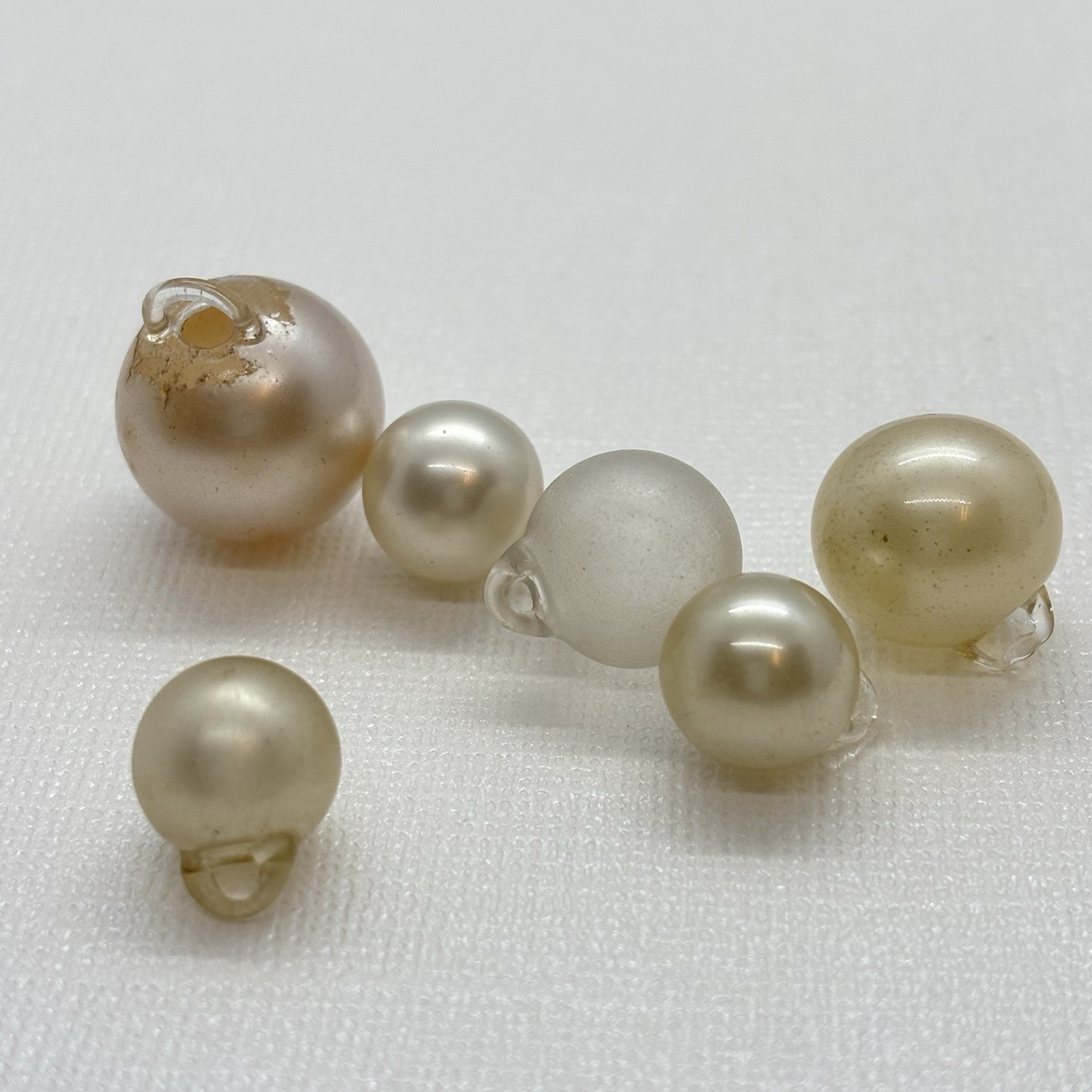 Antique Hollow Blown Glass Round Buttons w/ Clear Glass Shanks Pearled