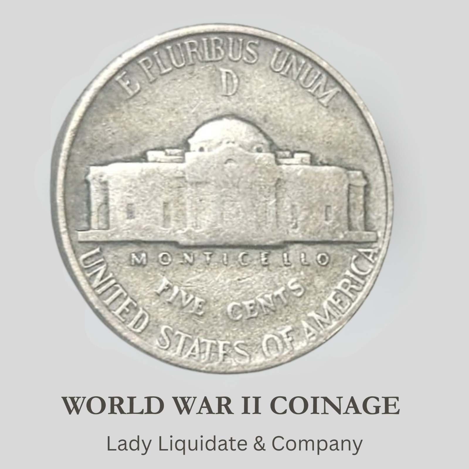 1945-D Jefferson War Nickel – 35% Silver WWII Issue – Large Mint Mark U.S. Coin