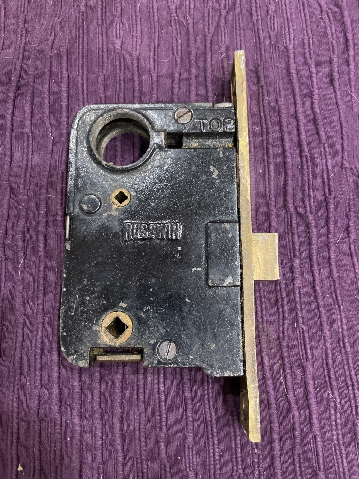 Vintage Russwin Double Cast Bronze/Steel Mortise Lock Salvaged Door Mechanism
