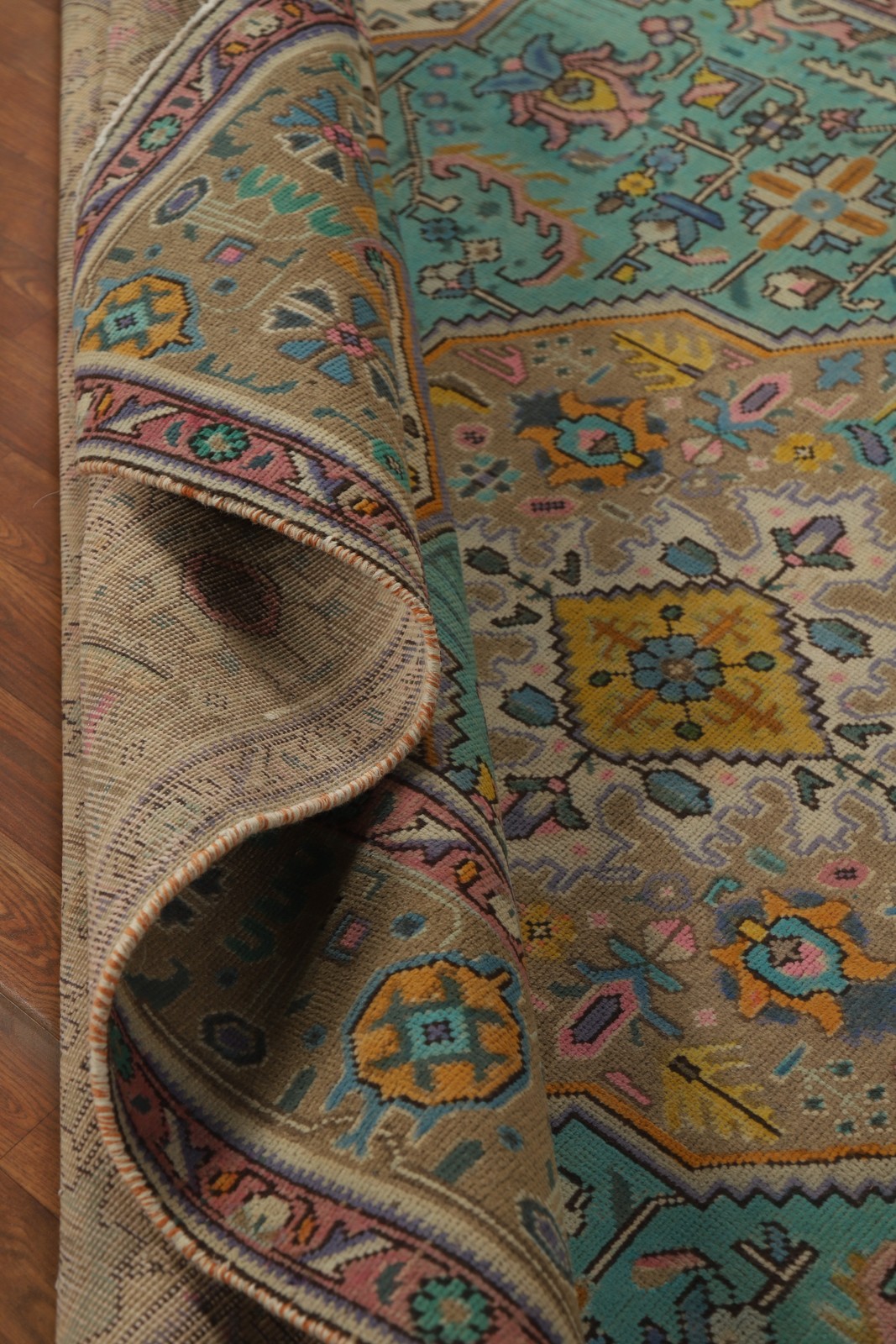 Turquoise Living Room Area Rug 7×10 Over-Dyed Wool Hand-knotted Geometric Carpet