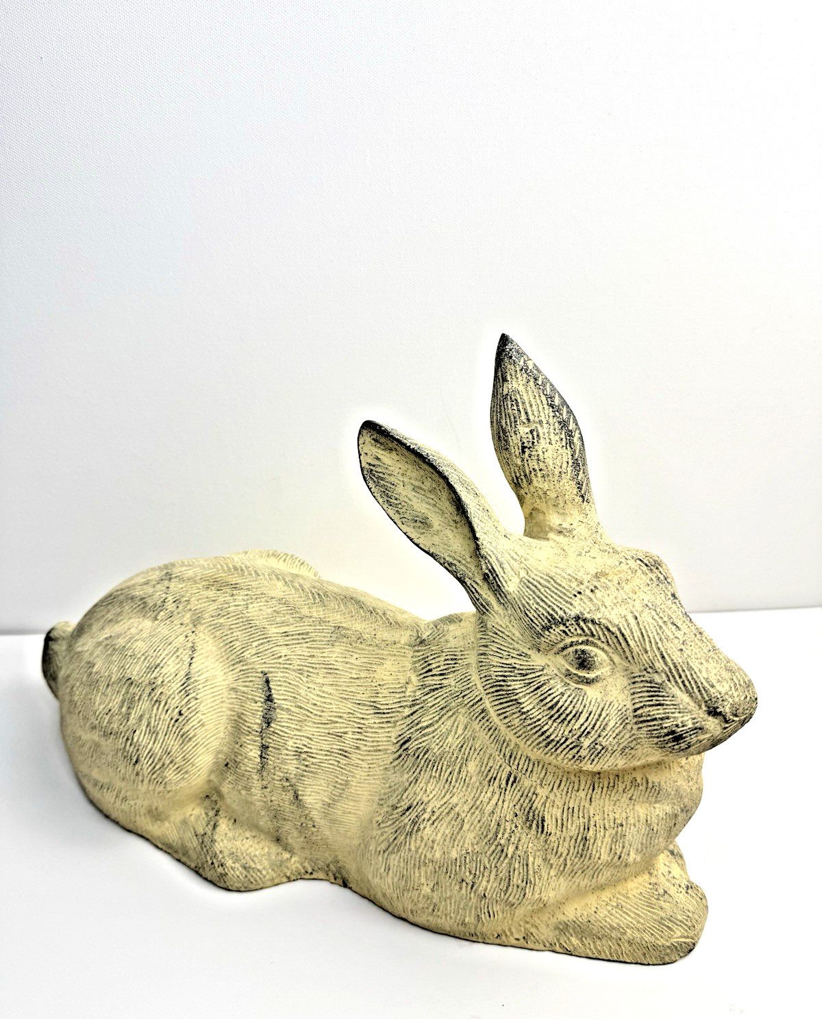 Bunny Rabbit Ivory Cement Pottery Indoor/Outdoor Resting Garden Statue Figurine