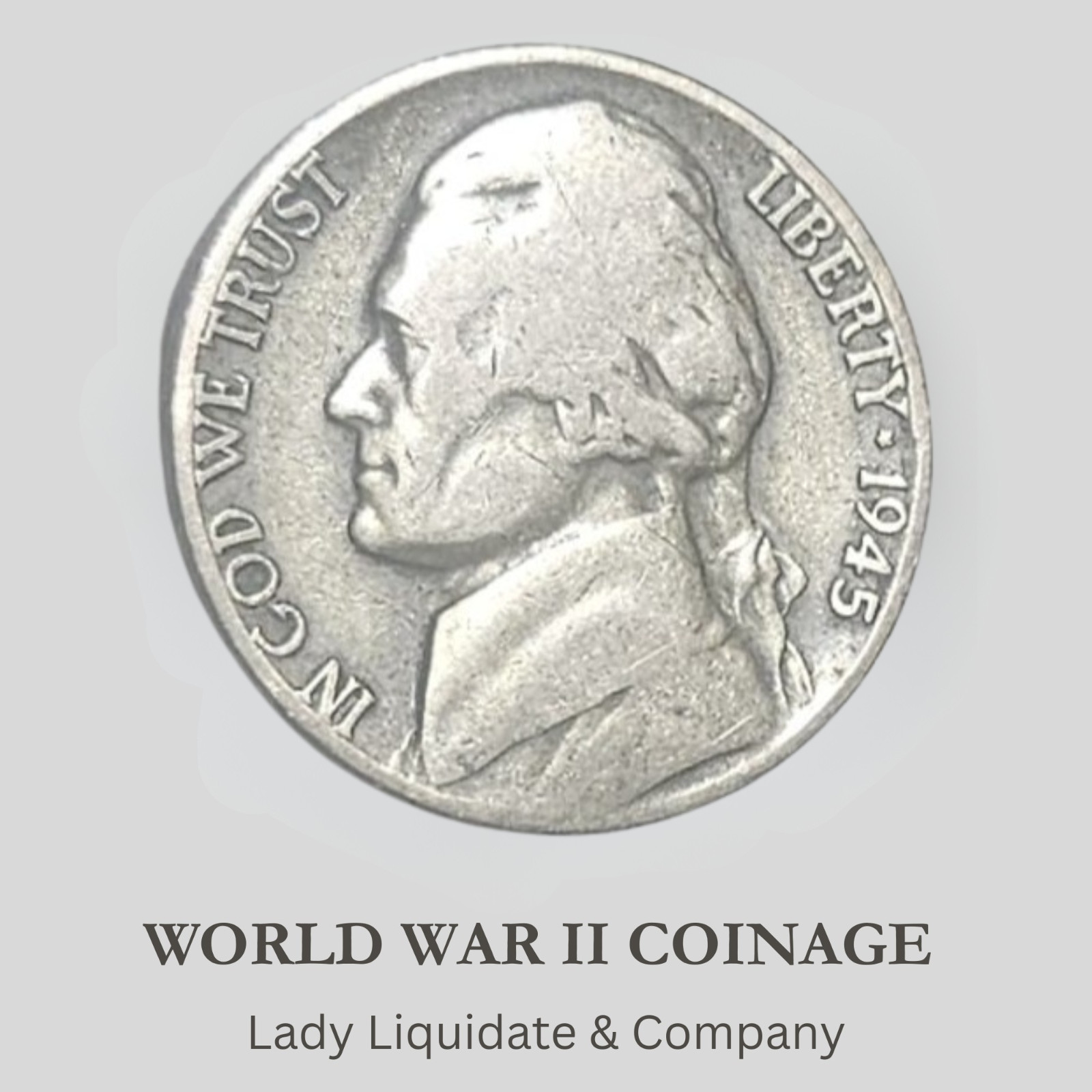 1945-D Jefferson War Nickel – 35% Silver WWII Issue – Large Mint Mark U.S. Coin