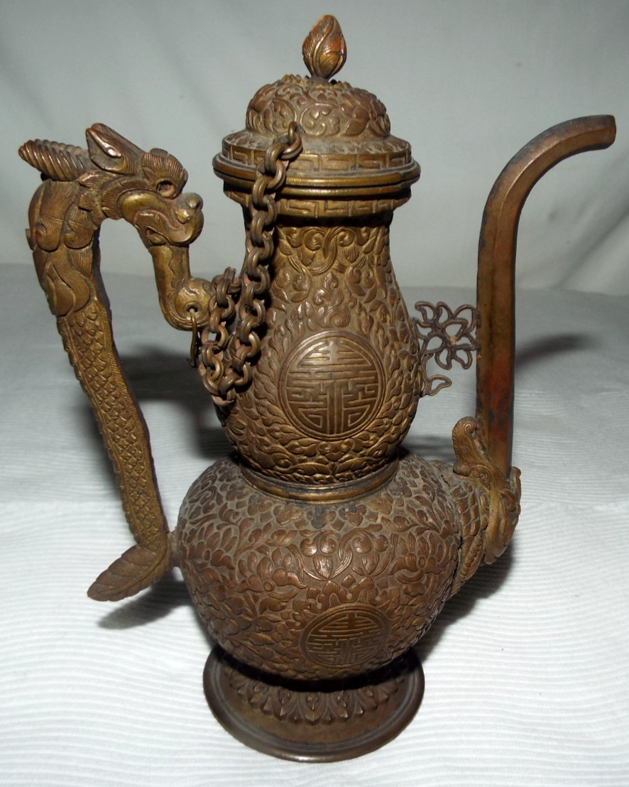 VERY RARE ANTIQUE TIBETAN TEAPOT 7.5″ TALL READ!!!!