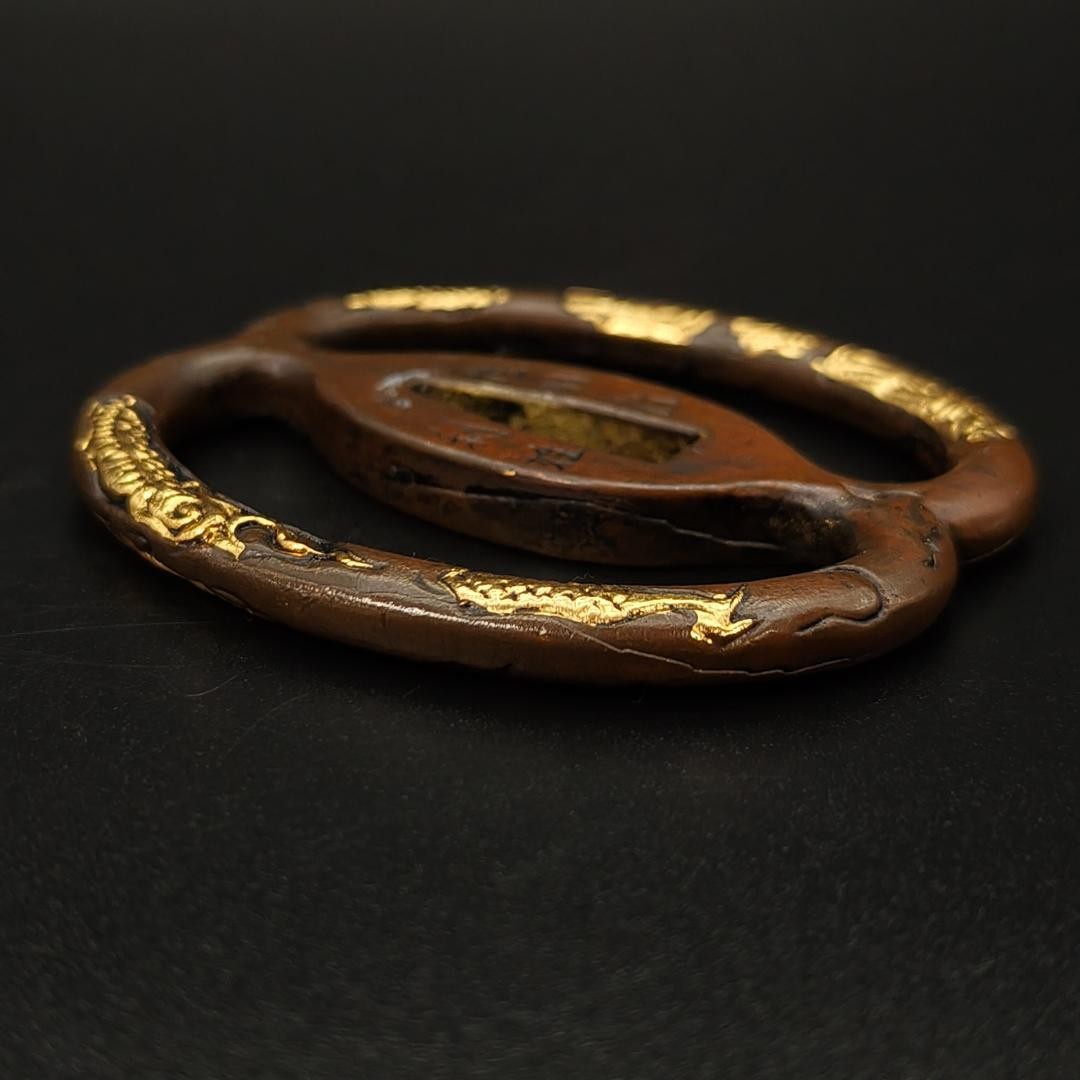 Japanese Tsuba Dragon Design Copper Ground Gold Silver Plating XG114