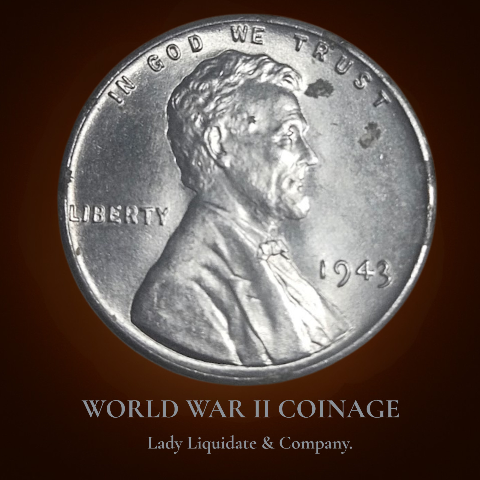 1943 Steel Wheat Penny – WWII Zinc-Coated Steel Cent – RIM ERROR: L in Liberty