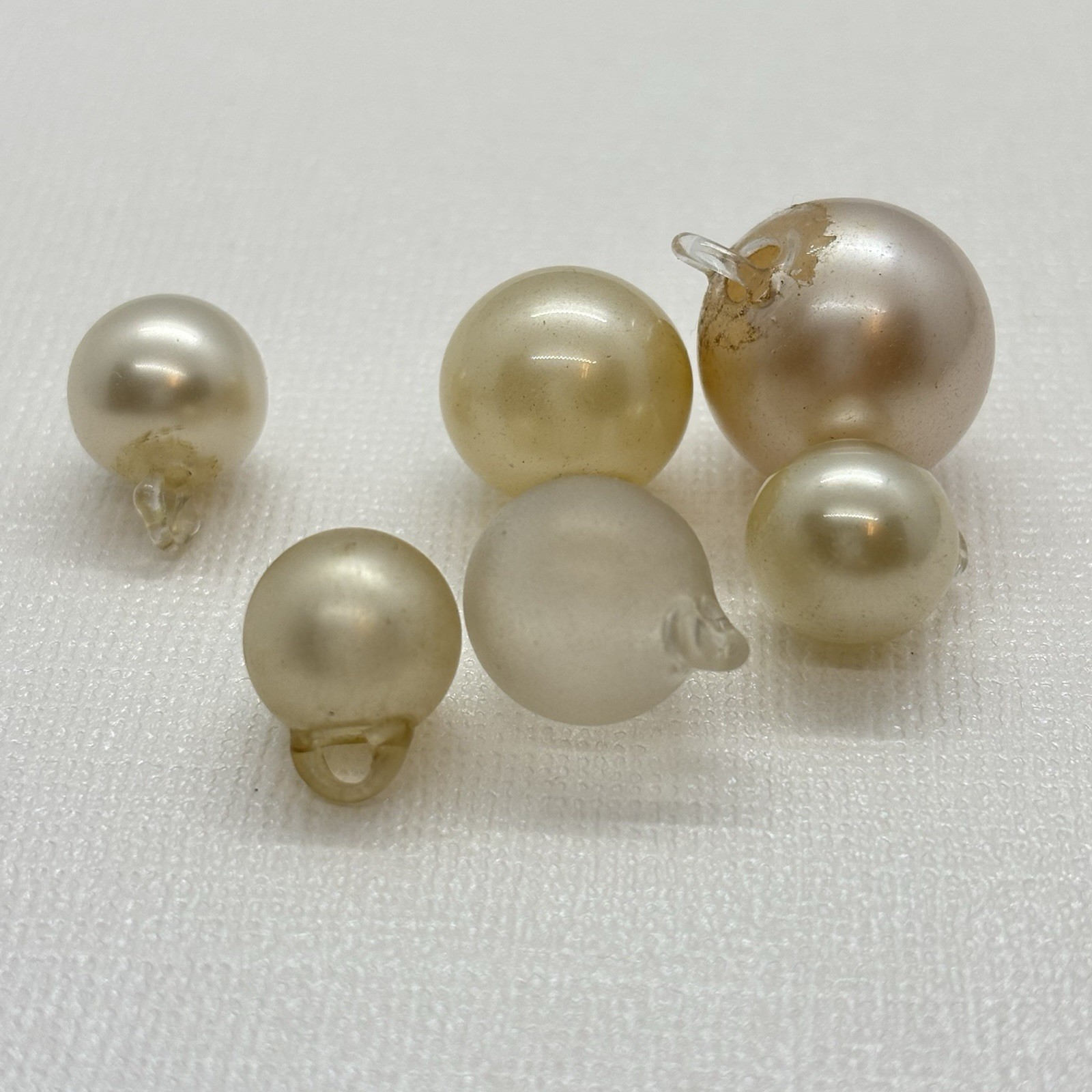 Antique Hollow Blown Glass Round Buttons w/ Clear Glass Shanks Pearled
