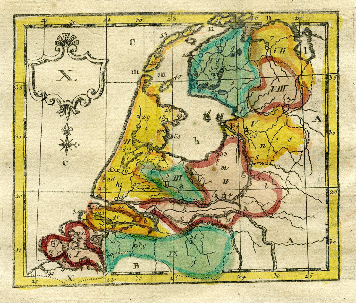 7″ Original Antique 1786 Netherlands Map Old View Regions Hand Colored Holland B