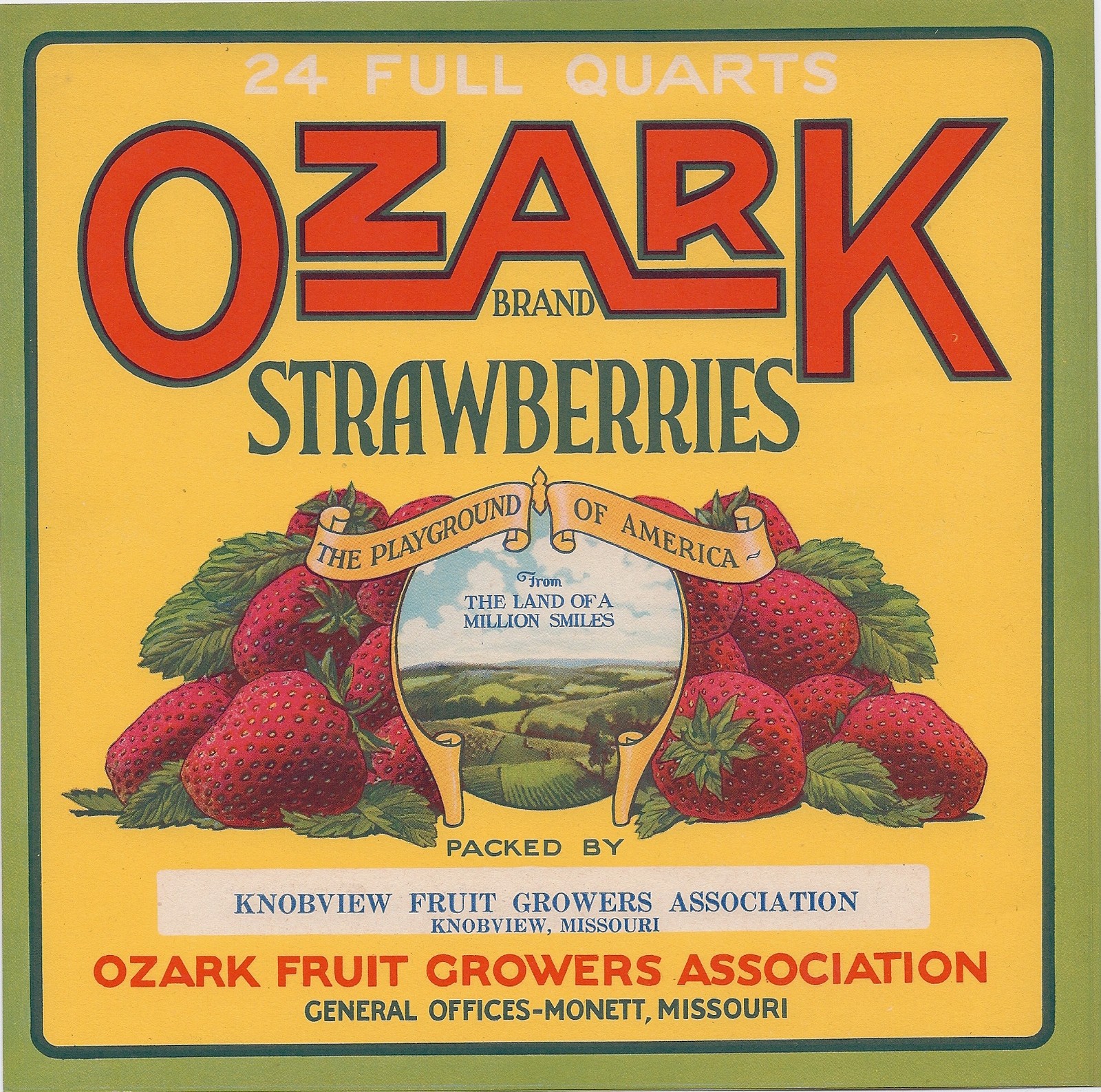 (2) VINTAGE ORIGINAL 1930 “OZARK BRAND” BERRY BOX LABELS MONETT/JOPLIN MISSOURI