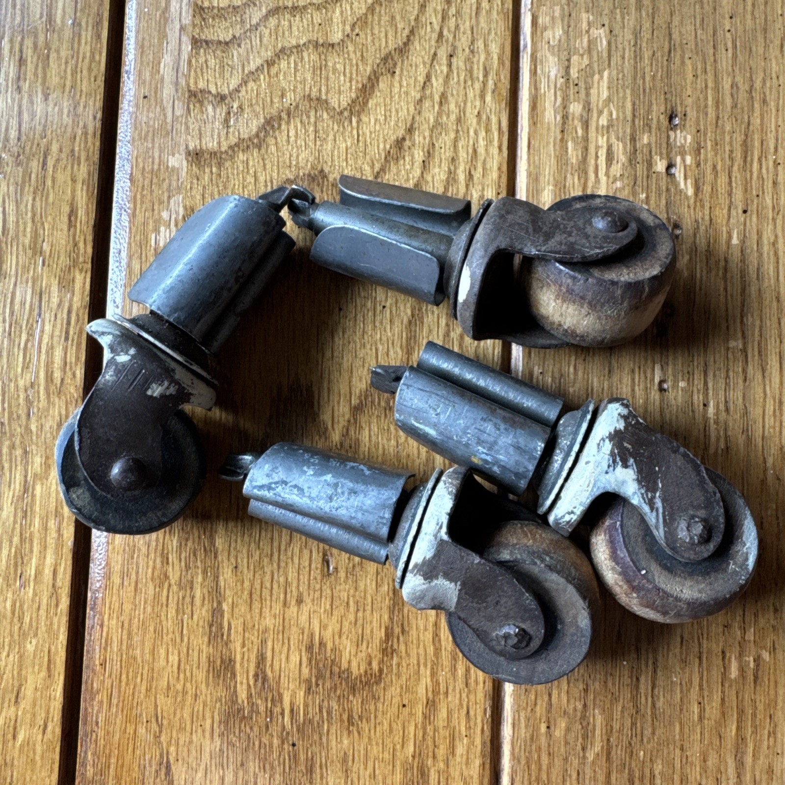 Lot of 13 Antique Vintage Wooden Wheel Furniture Stem Castors w/ Sockets Salvage