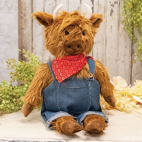 NEW Primitive COW DOLL HIGHLAND HENRY Farmhouse Country 21″Hx10″Wx3″D BROWN