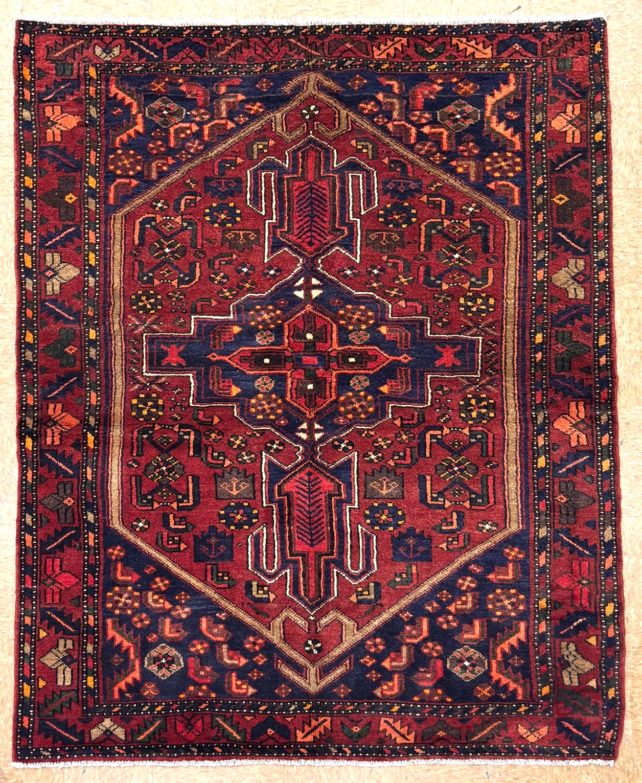 Hand Knotted Zanjan Tribal Wool Area Rug 5×7 Rust Red Geometric Oriental Vintage