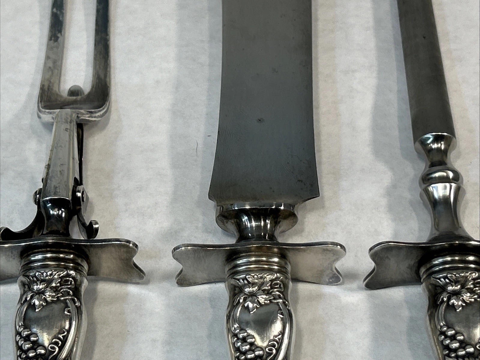 3pc 1902 Antique 1835 R Wallace Floral Meat Carving Set Knife Fork Hone MINTY!