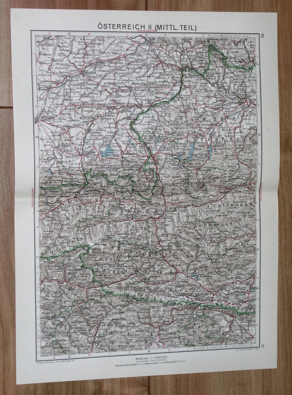 1932 ORIGINAL VINTAGE MAP OF SALZBURG CARINTHIA KÄRNTEN UPPER AUSTRIA