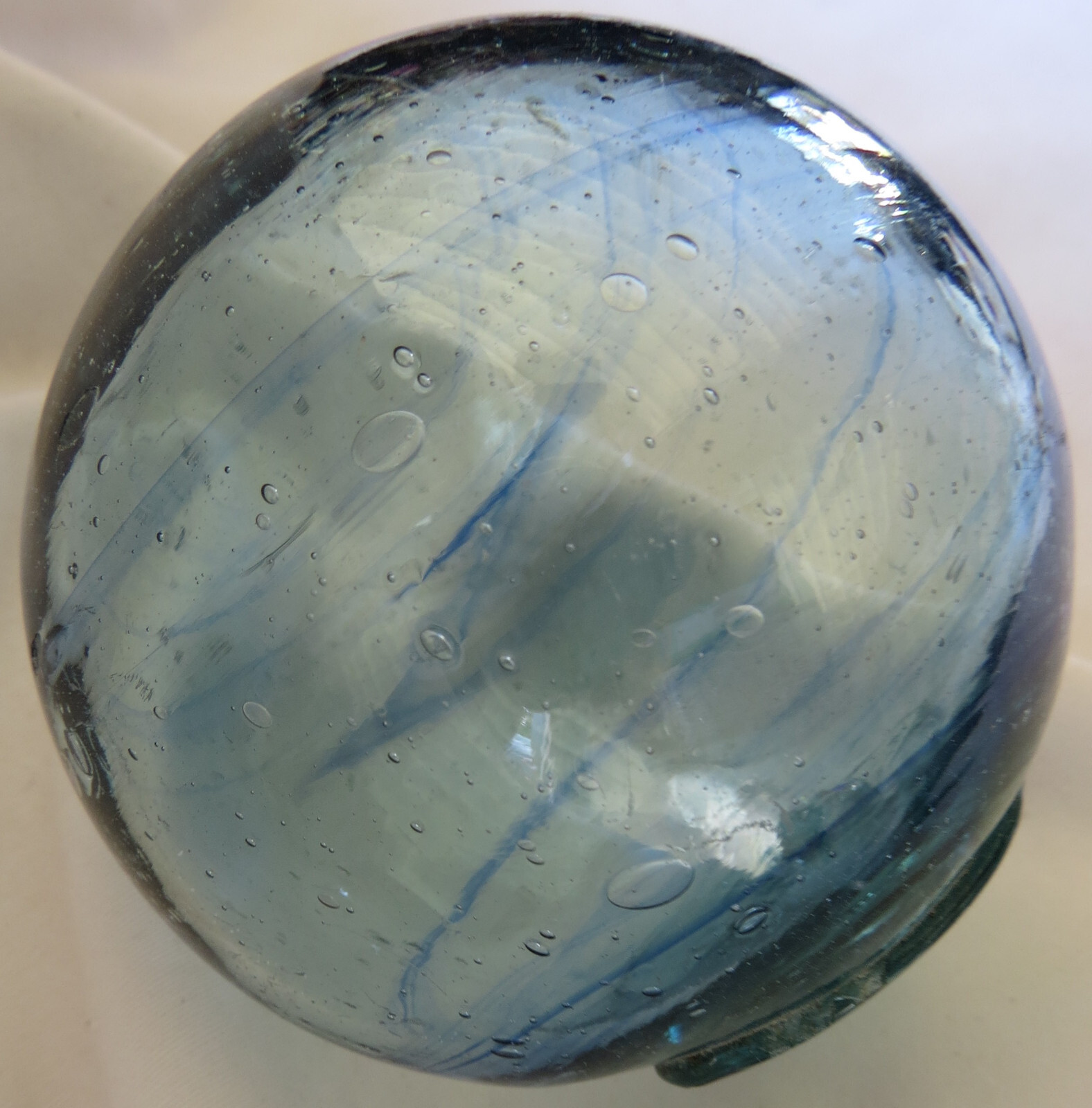 Japanese Blown Glass FLOAT 3.5″ Blue w/Cobalt Swirls Indentation Antique! USA BZ
