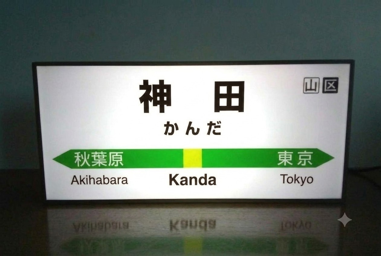 Kanda station 20 ×10×5㎝ Japanese Vintage LED Plastic Signboard Railway Yamanote