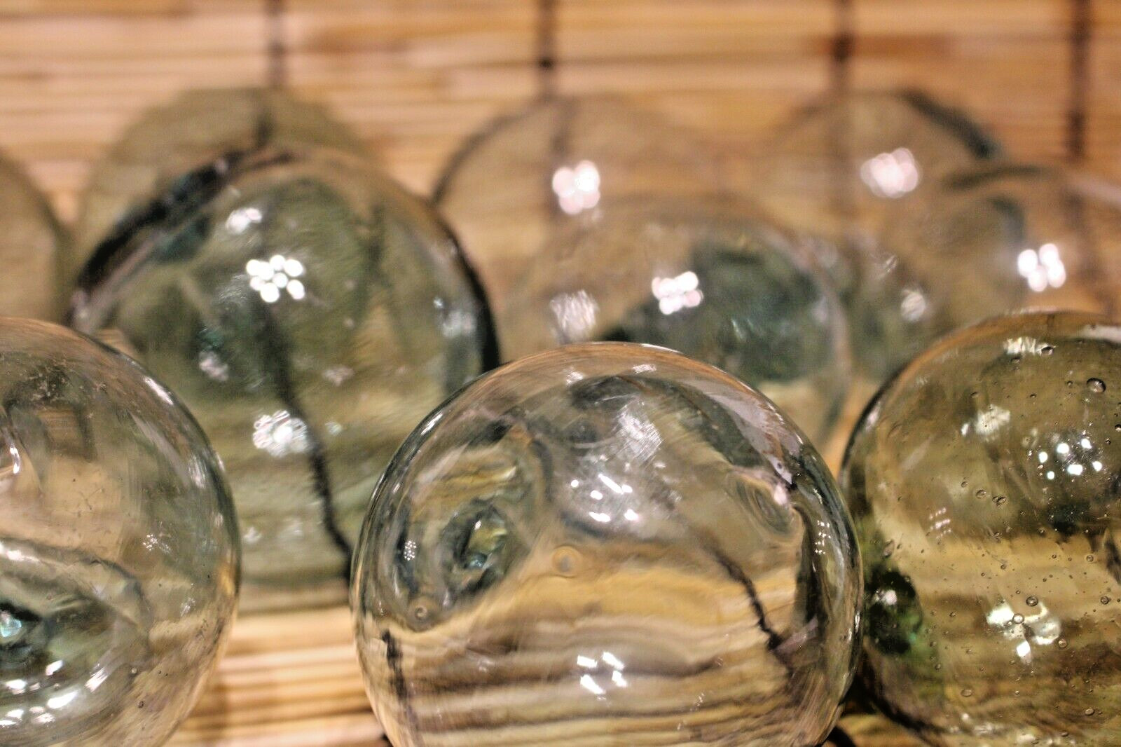 Japanese GLASS Fishing FLOATS 3-3.5″ LOT-10 Round Buoy BALLS Authentic Vtg